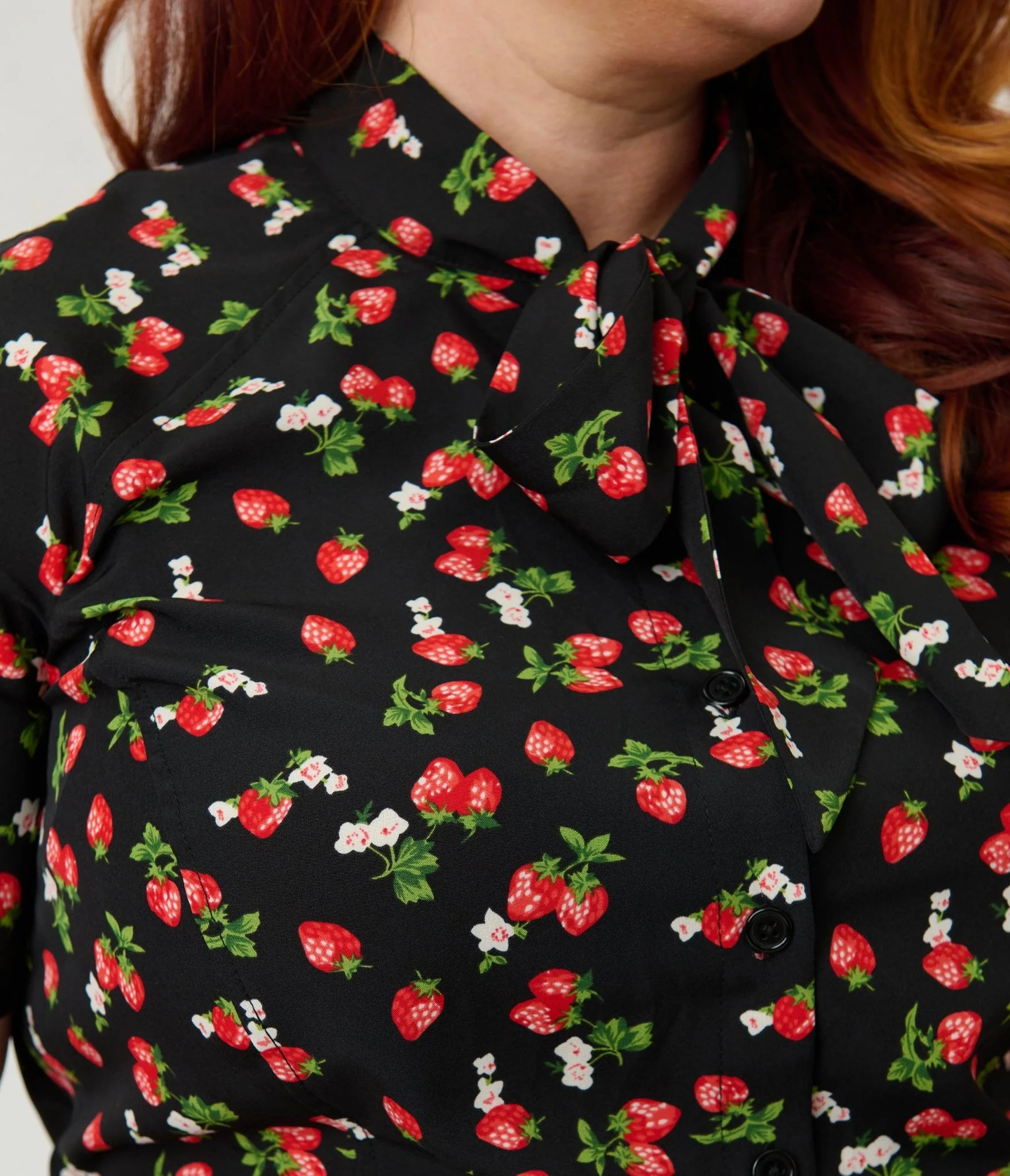 Unique Vintage Plus Size Black & Berries Print Chita Blouse - Image 4