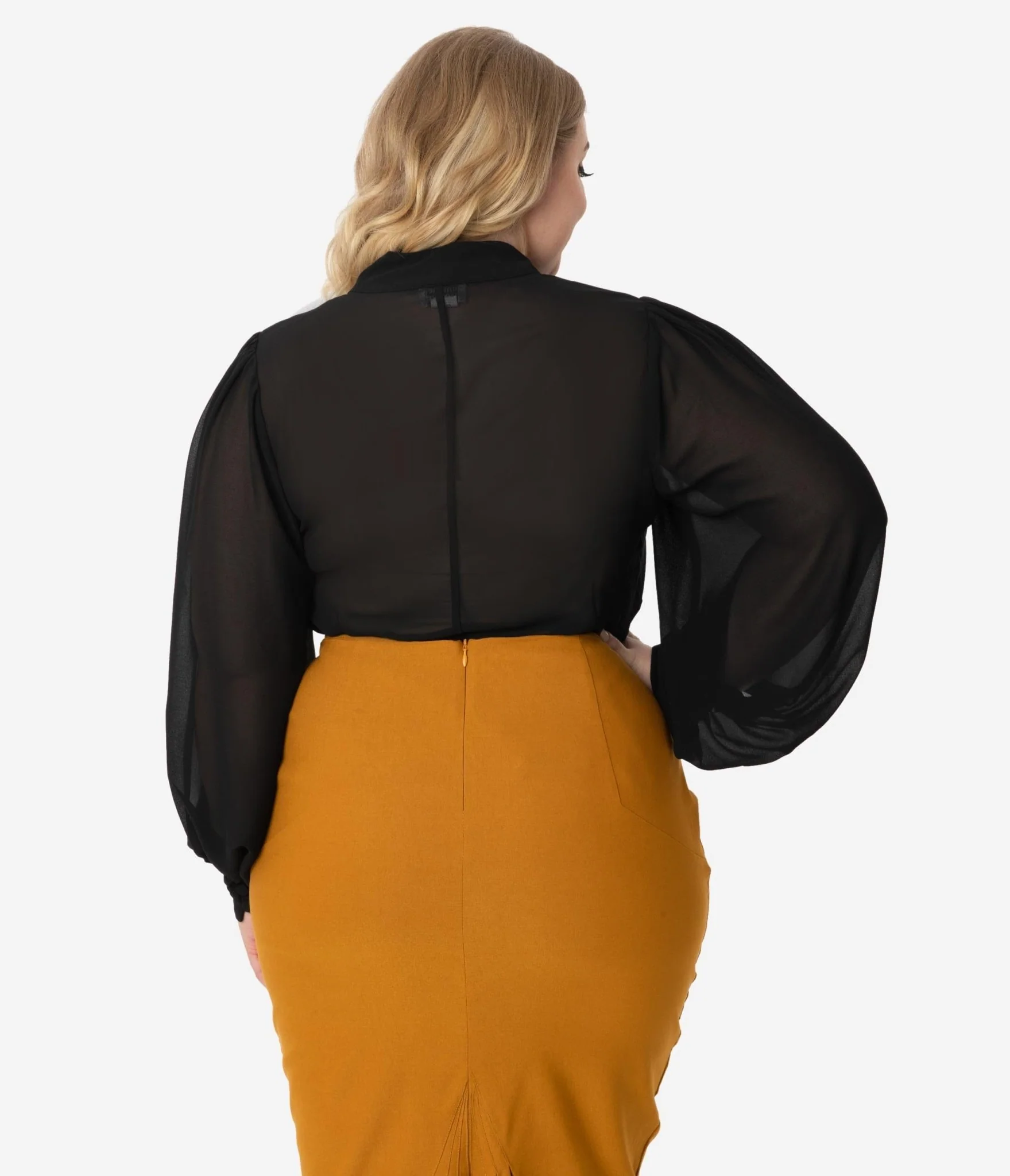 Unique Vintage Plus Size 1940s Black Neck Tie Gwen Blouse - Image 2