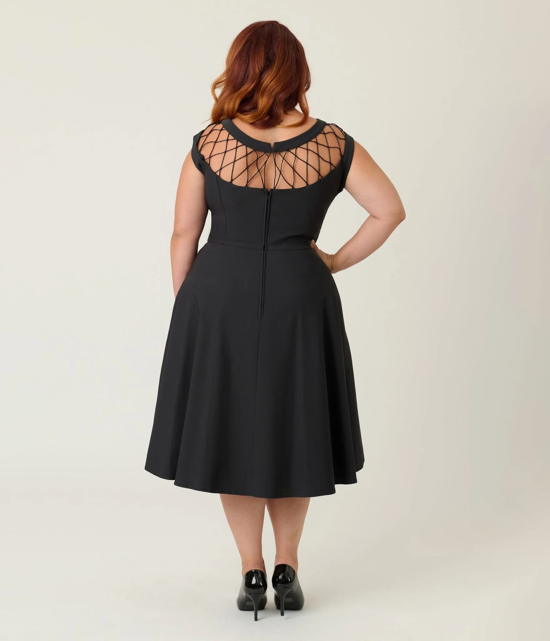 Unique Vintage Plus Size Black Diamond Cable Swing Dress - Image 2