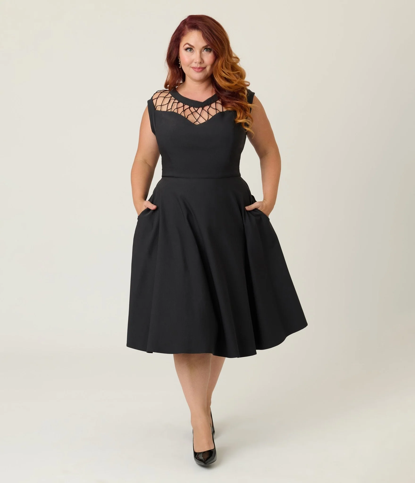 Unique Vintage Plus Size Black Diamond Cable Swing Dress - Image 3