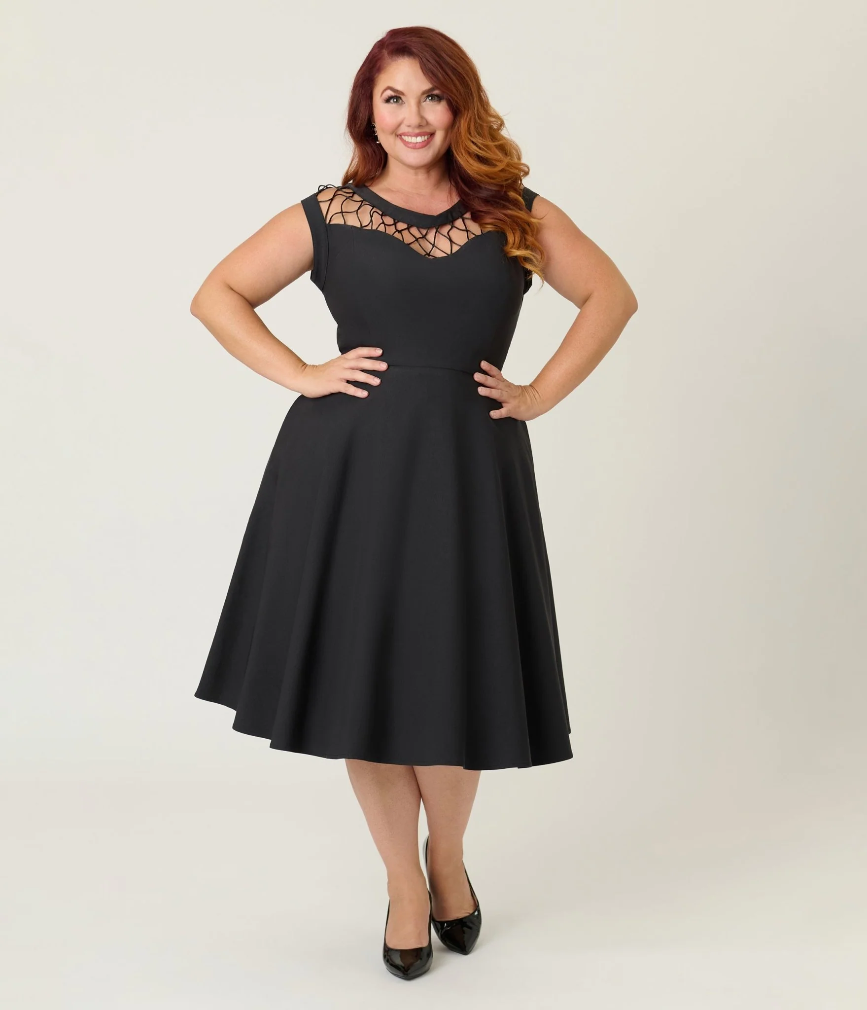 Unique Vintage Plus Size Black Diamond Cable Swing Dress - Image 4