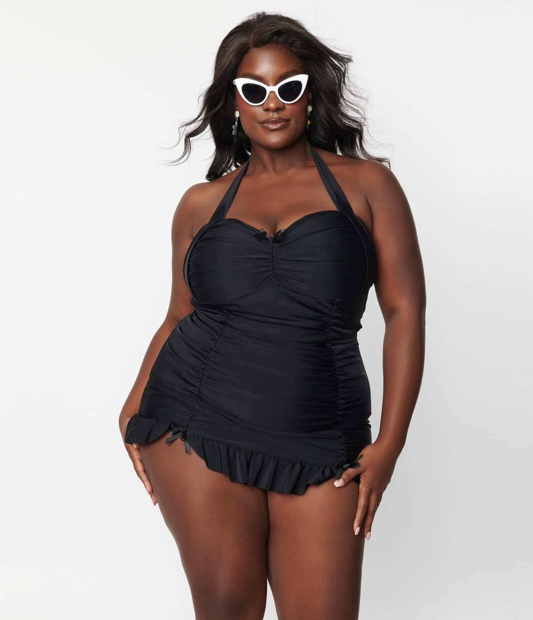 Unique Vintage Plus Size Black Halter Swim Dress - Image 5