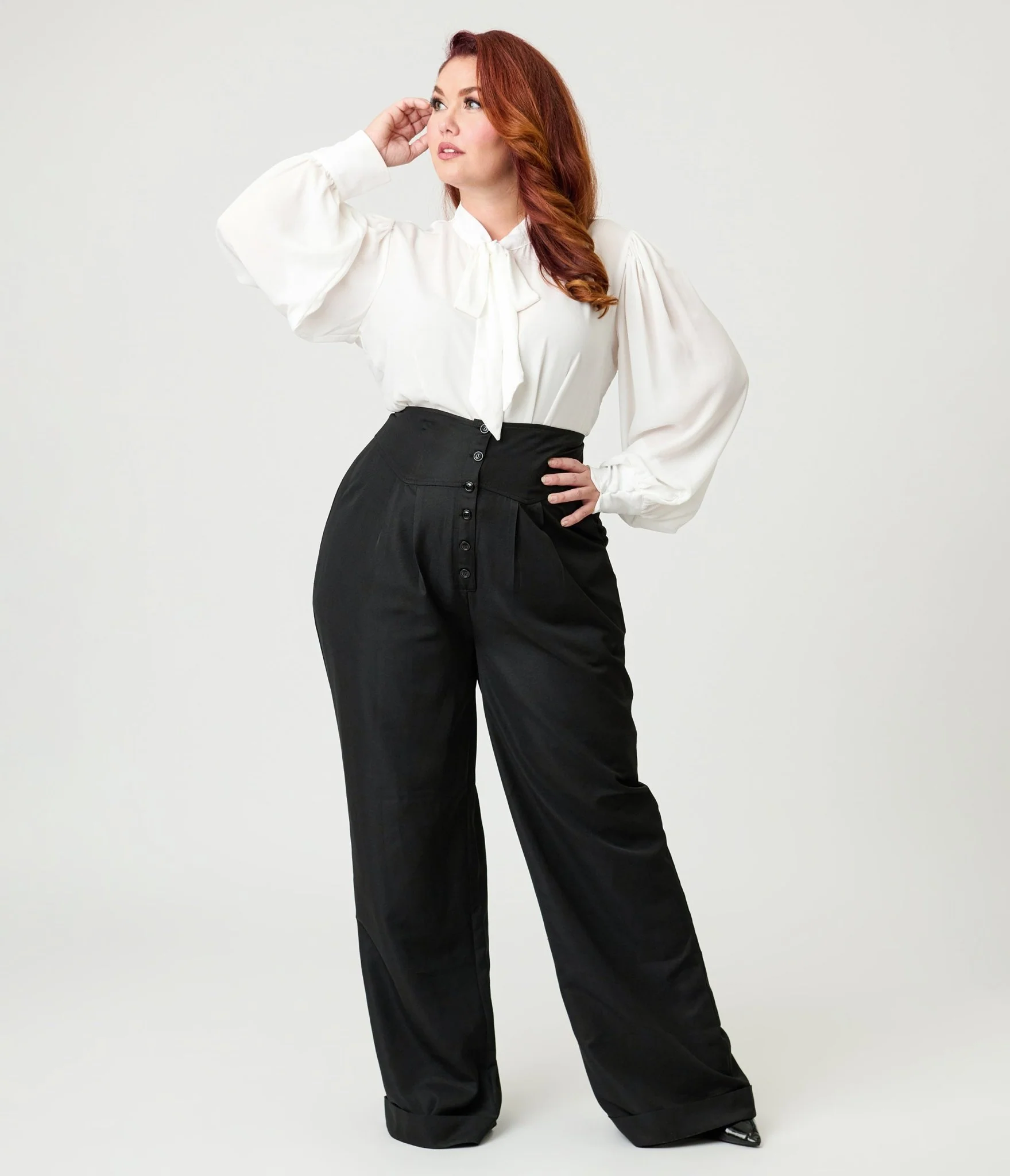 Unique Vintage Plus Size Black High Waisted Trouser