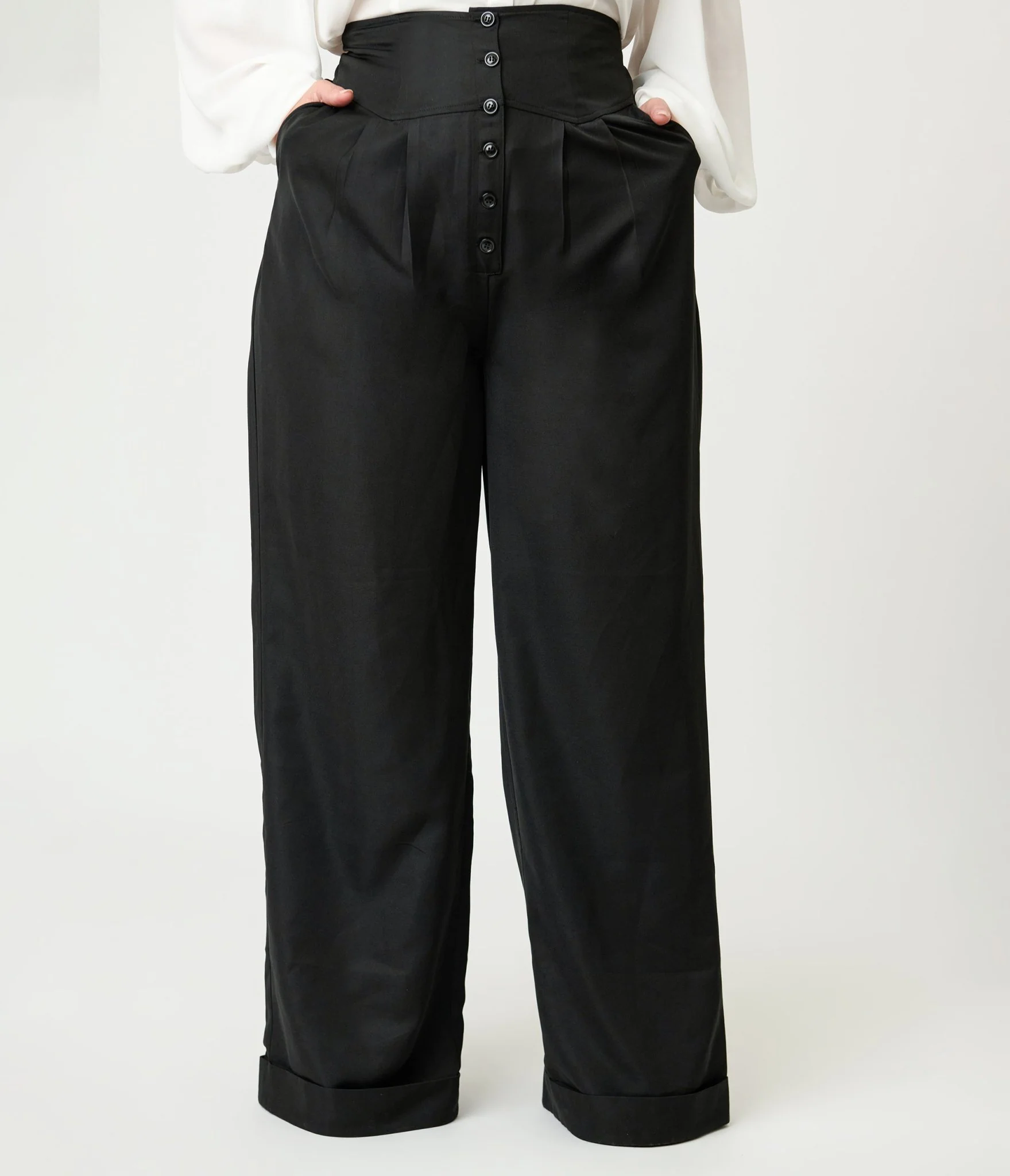 Unique Vintage Plus Size Black High Waisted Trouser - Image 2