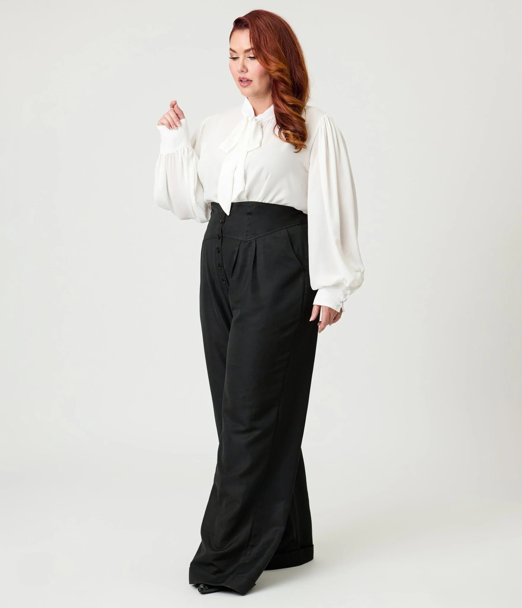 Unique Vintage Plus Size Black High Waisted Trouser - Image 4