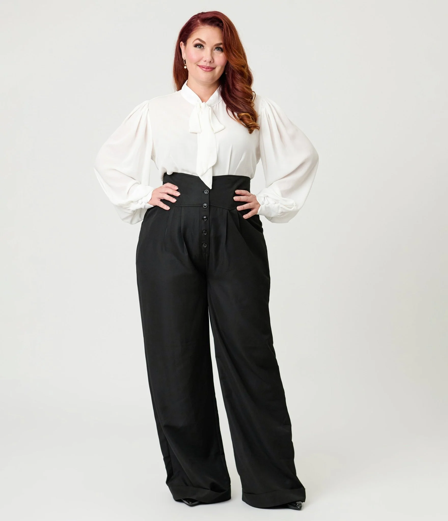 Unique Vintage Plus Size Black High Waisted Trouser - Image 5