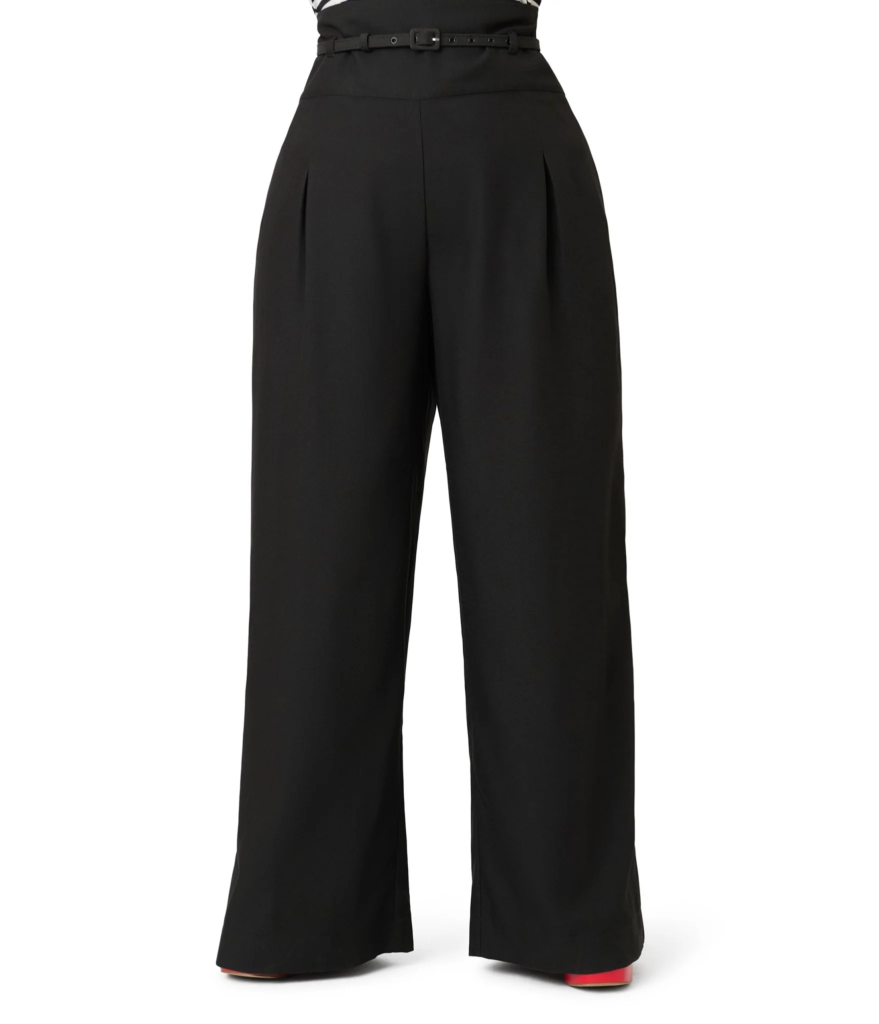 Unique Vintage Plus Size Black Wide Leg Pleated Pants - Image 2