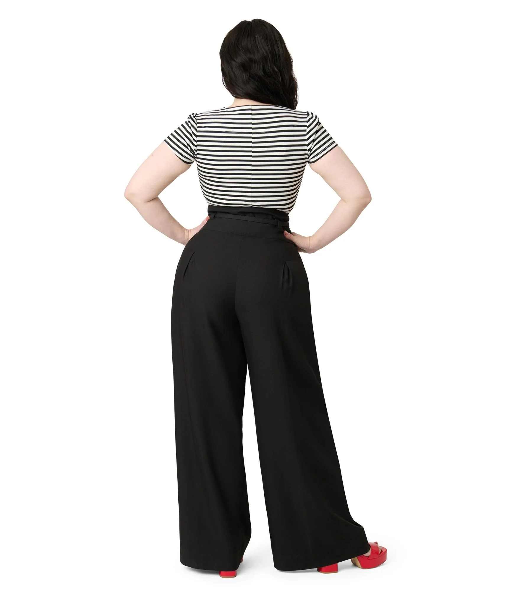 Unique Vintage Plus Size Black Wide Leg Pleated Pants - Image 3