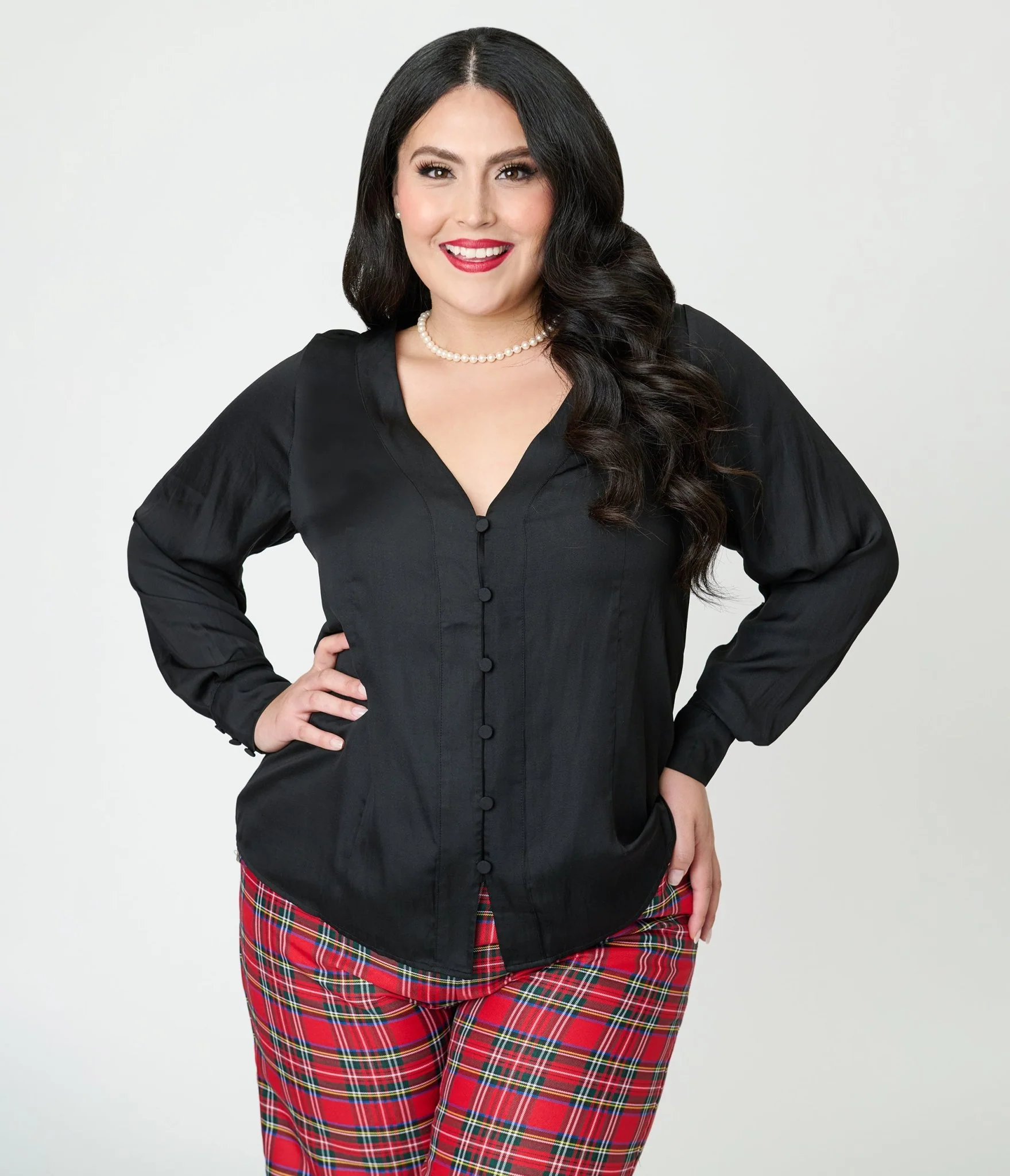 Unique Vintage Plus Size Black Long Sleeve Blouse - Image 3
