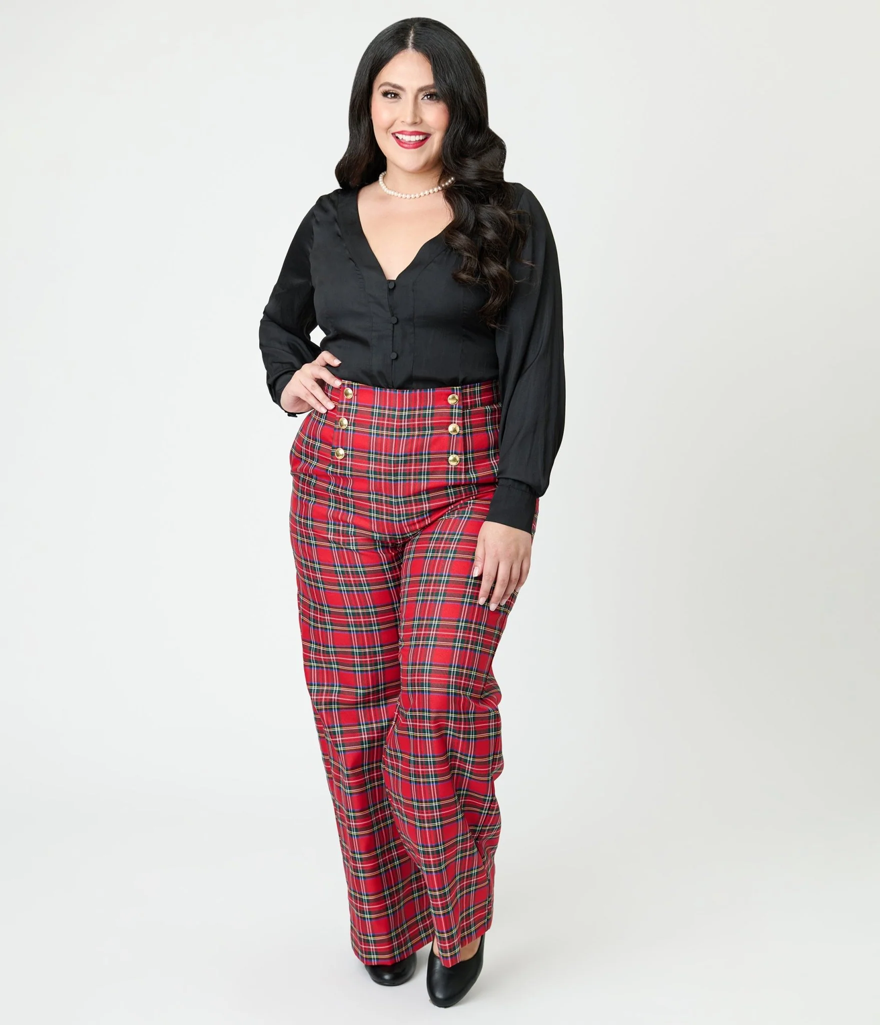 Unique Vintage Plus Size Black Long Sleeve Blouse - Image 4