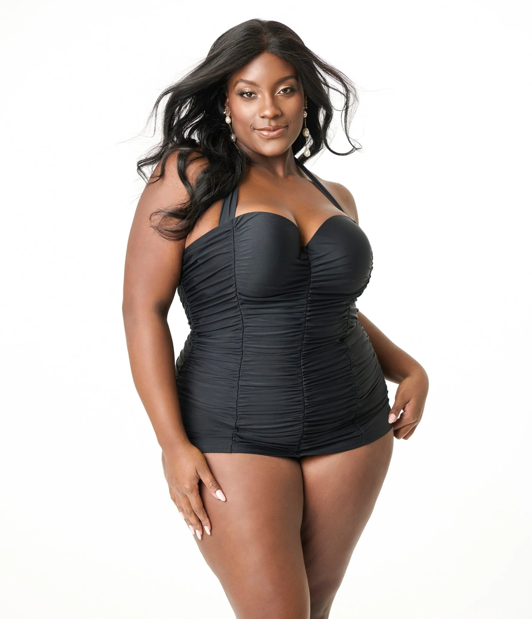 Unique Vintage Plus Size Black Mansfield Halter One Piece Swimsuit - Image 3
