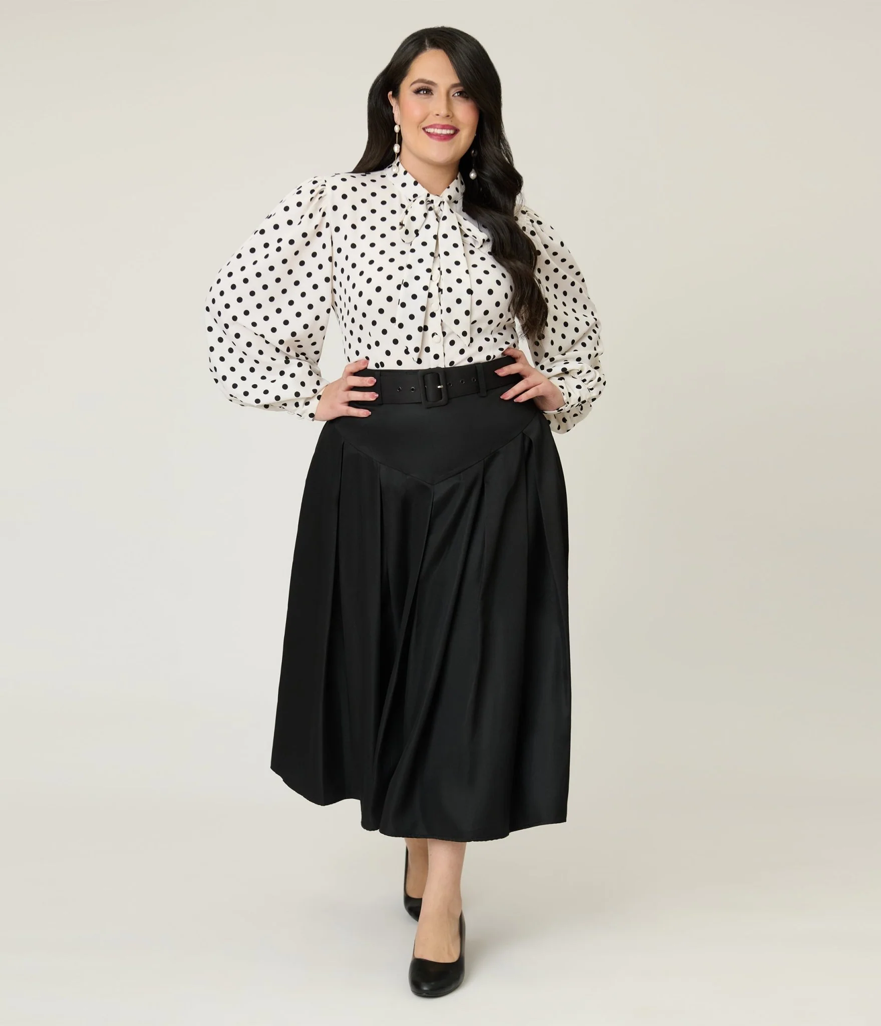 Unique Vintage Plus Size Black Midi Skirt