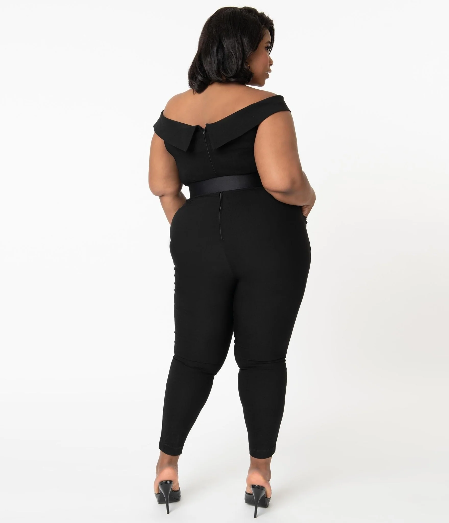 Unique Vintage Plus Size 1950s Black Off Shoulder Gillian Jumpsuit - Image 2