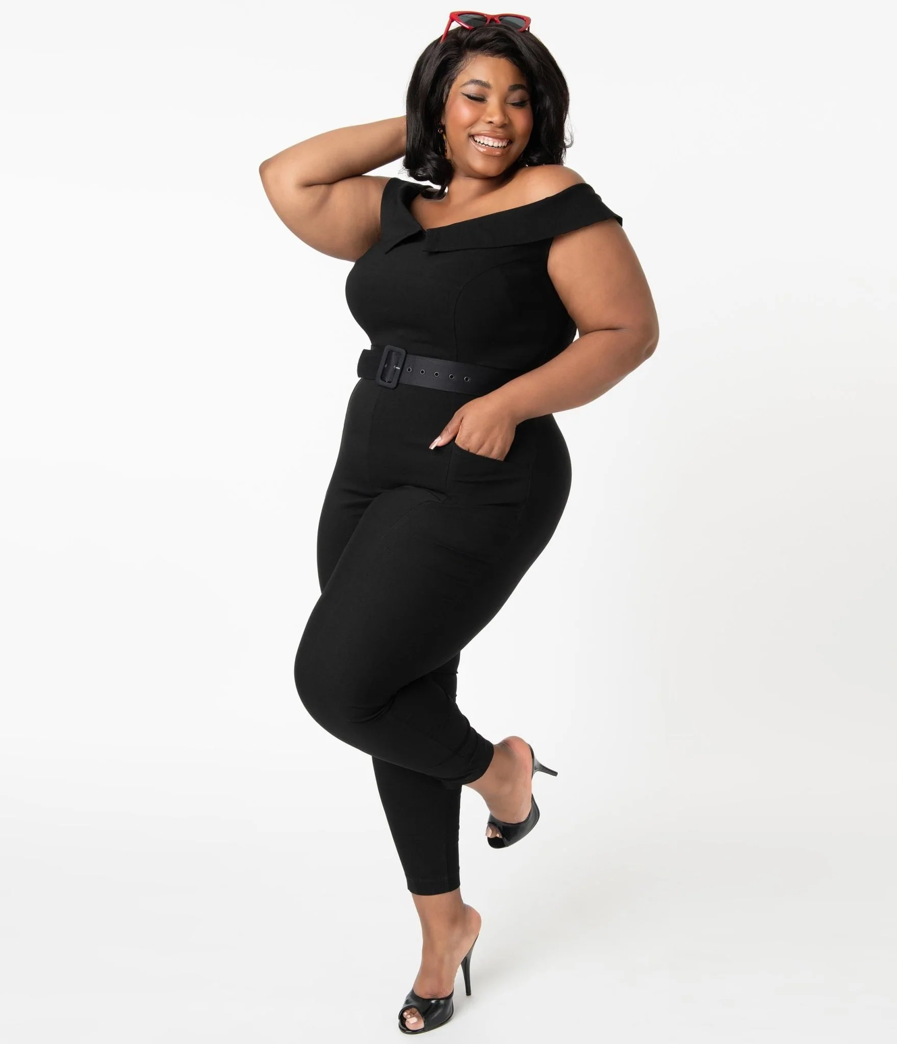 Unique Vintage Plus Size 1950s Black Off Shoulder Gillian Jumpsuit - Image 4
