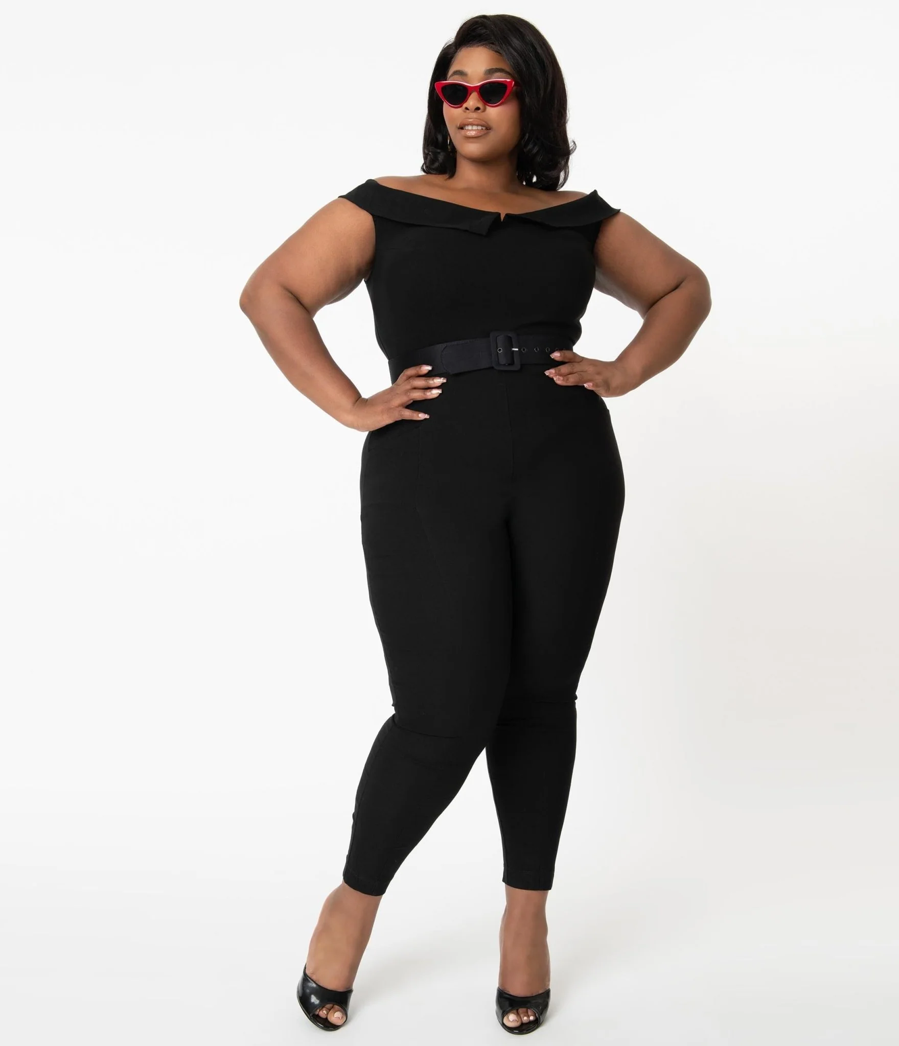 Unique Vintage Plus Size 1950s Black Off Shoulder Gillian Jumpsuit - Image 5
