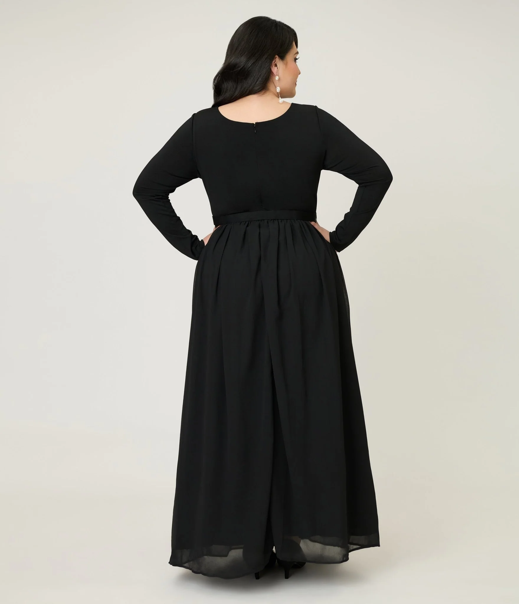 Unique Vintage Plus Size Black & Peacock Brooch Maxi Dress - Image 2