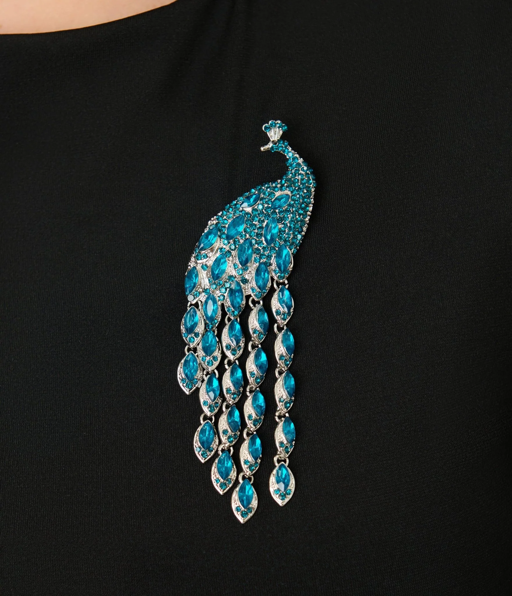 Unique Vintage Plus Size Black & Peacock Brooch Maxi Dress - Image 5