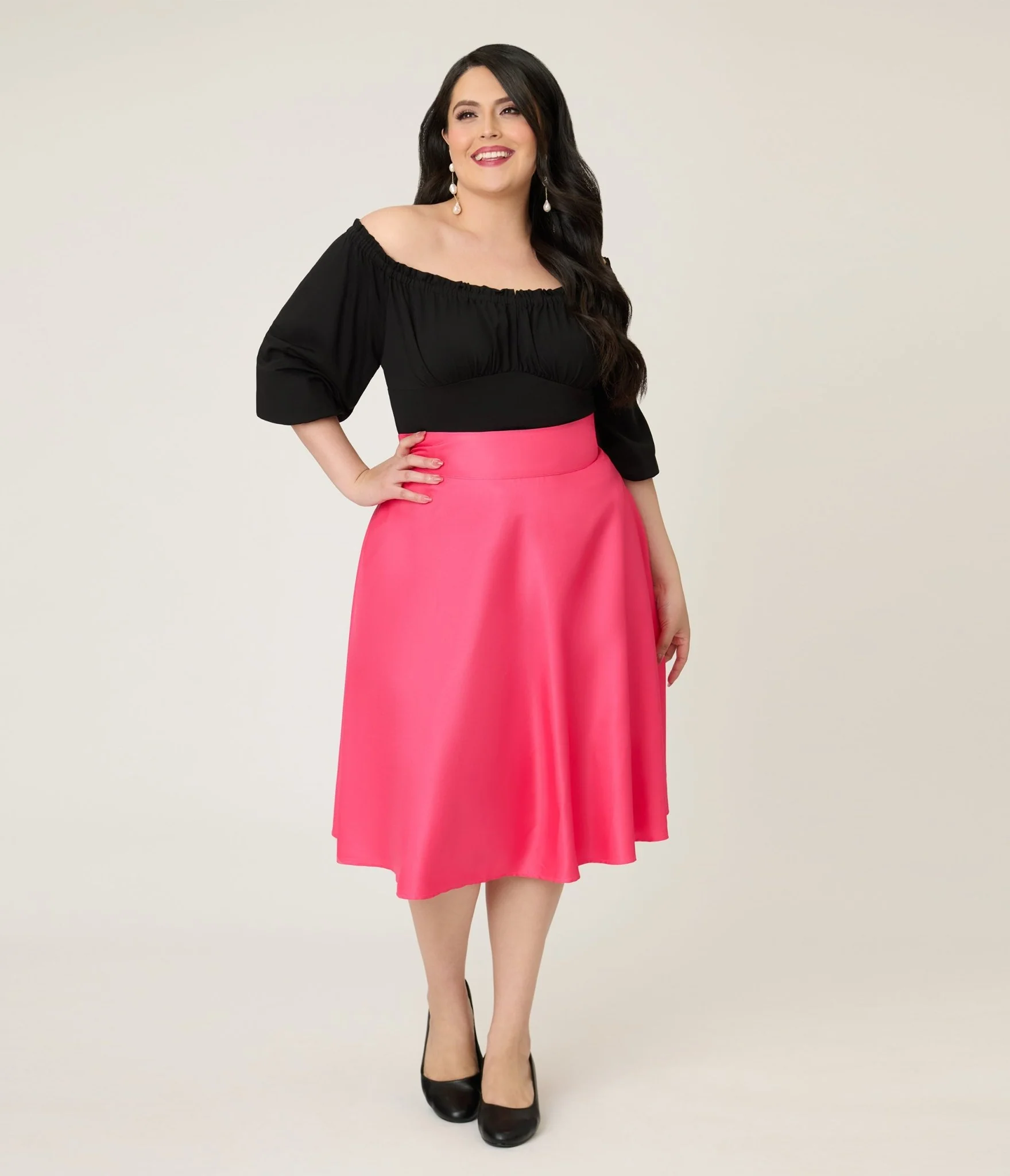 Unique Vintage Plus Size Black Peasant Sleeve Blouse - Image 5