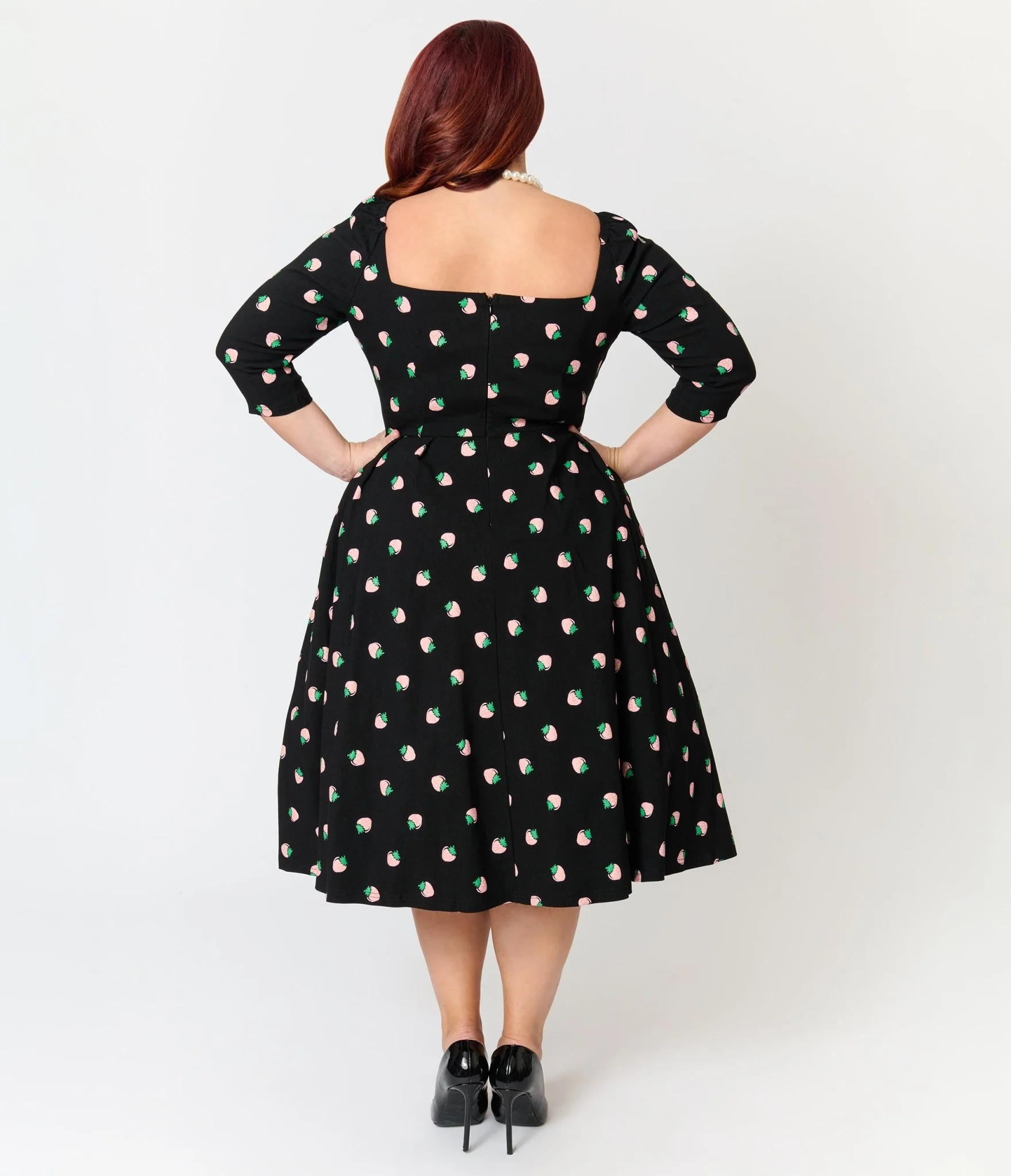 Unique Vintage Plus Size Black & Pink Strawberry Lamar Swing Dress - Image 2