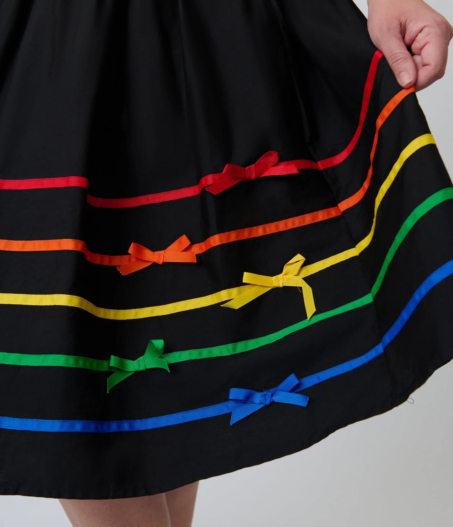 Unique Vintage Plus Size Black & Rainbow Ribbon Bobbie Swing Dress - Image 4