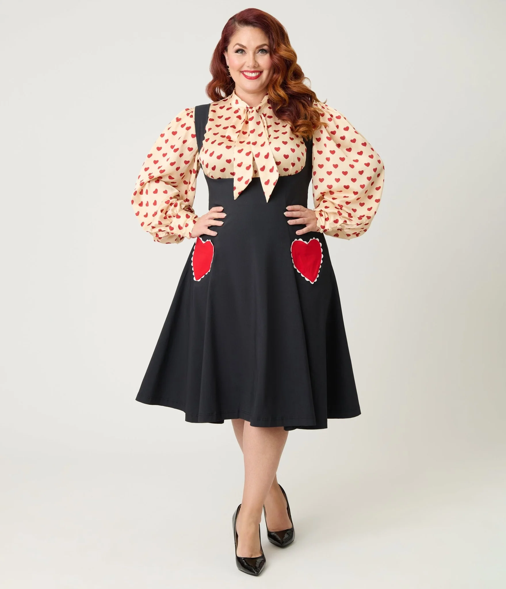 Unique Vintage Plus Size Black & Red Heart Amma Swing Skirt