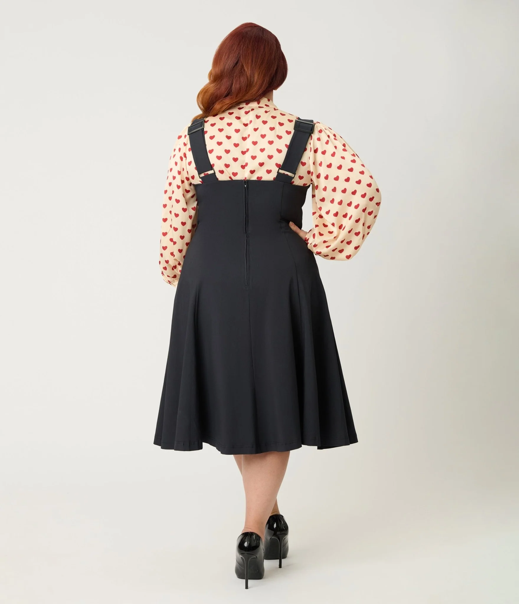 Unique Vintage Plus Size Black & Red Heart Amma Swing Skirt - Image 2
