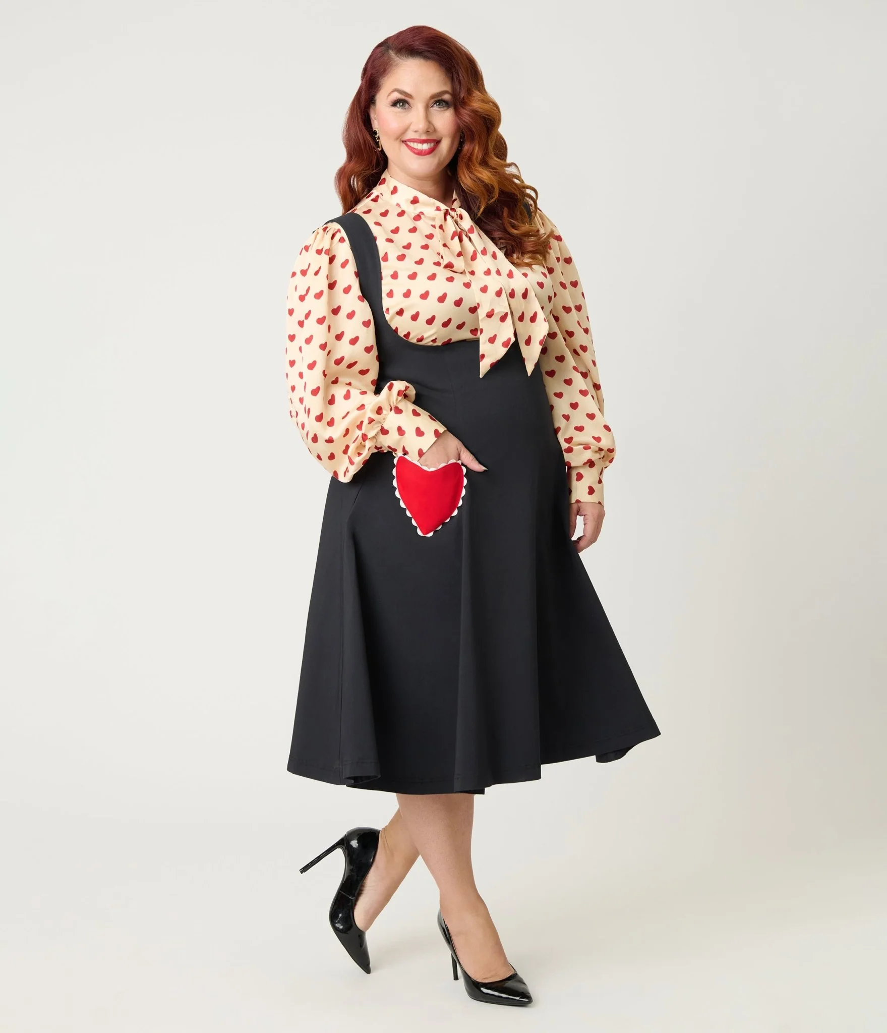 Unique Vintage Plus Size Black & Red Heart Amma Swing Skirt - Image 3