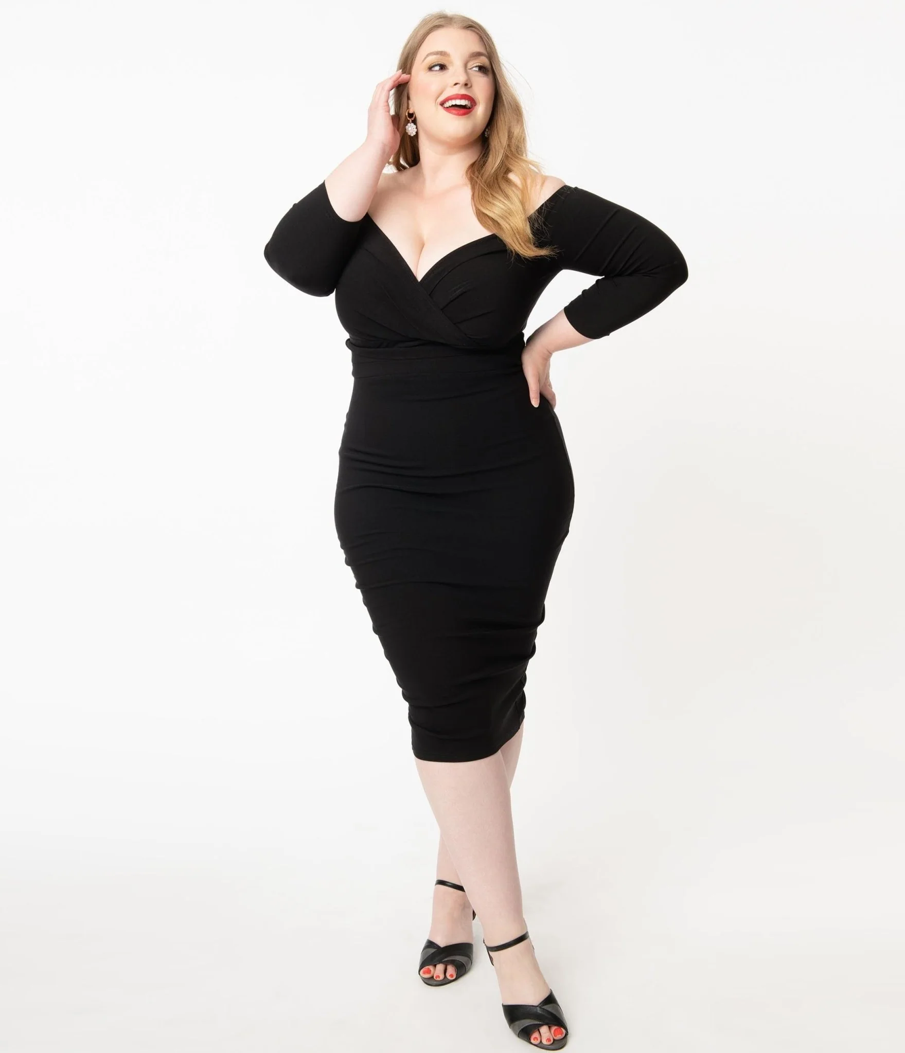 Unique Vintage Plus Size Black Shailene Pencil Dress - Image 3