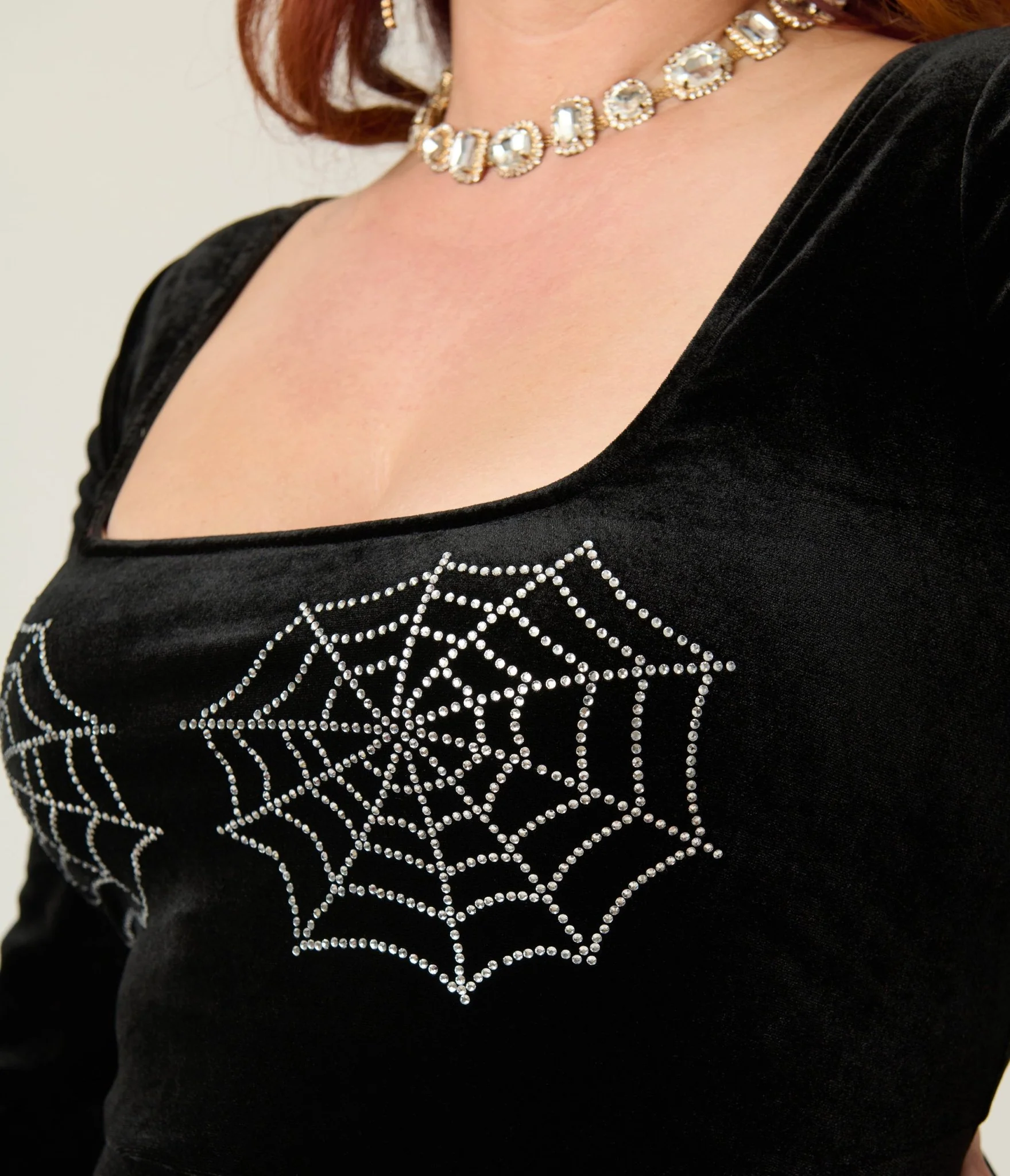 Unique Vintage Plus Size Black Spiderweb Square Neck Swing Dress - Image 5