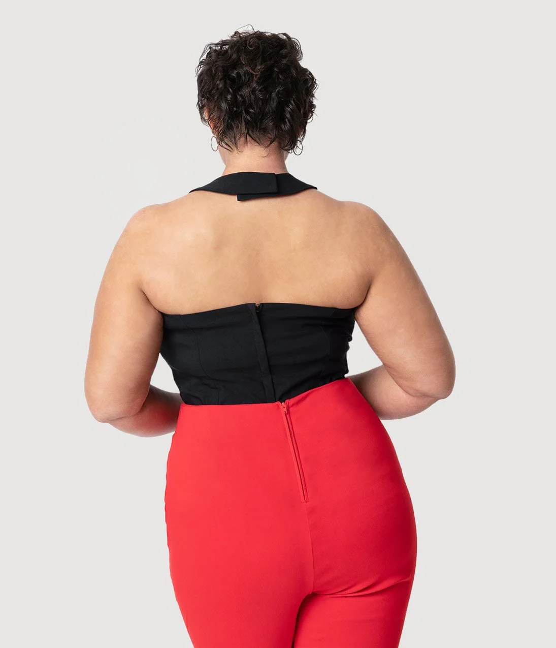Unique Vintage Plus Size Black Stretch Rita Criss Cross Halter Top - Image 2