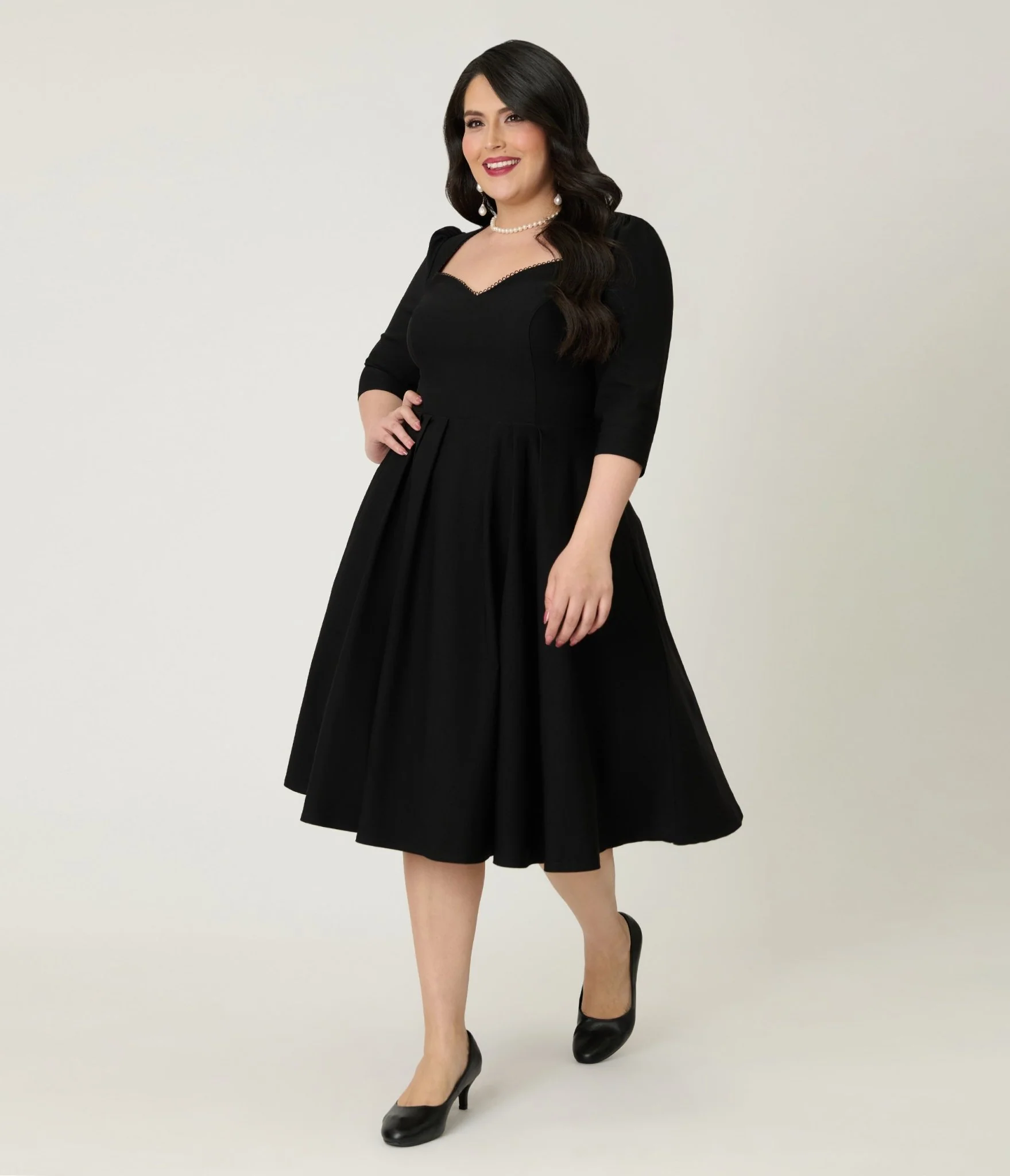 Unique Vintage Plus Size Black Sweetheart Swing Dress - Image 3
