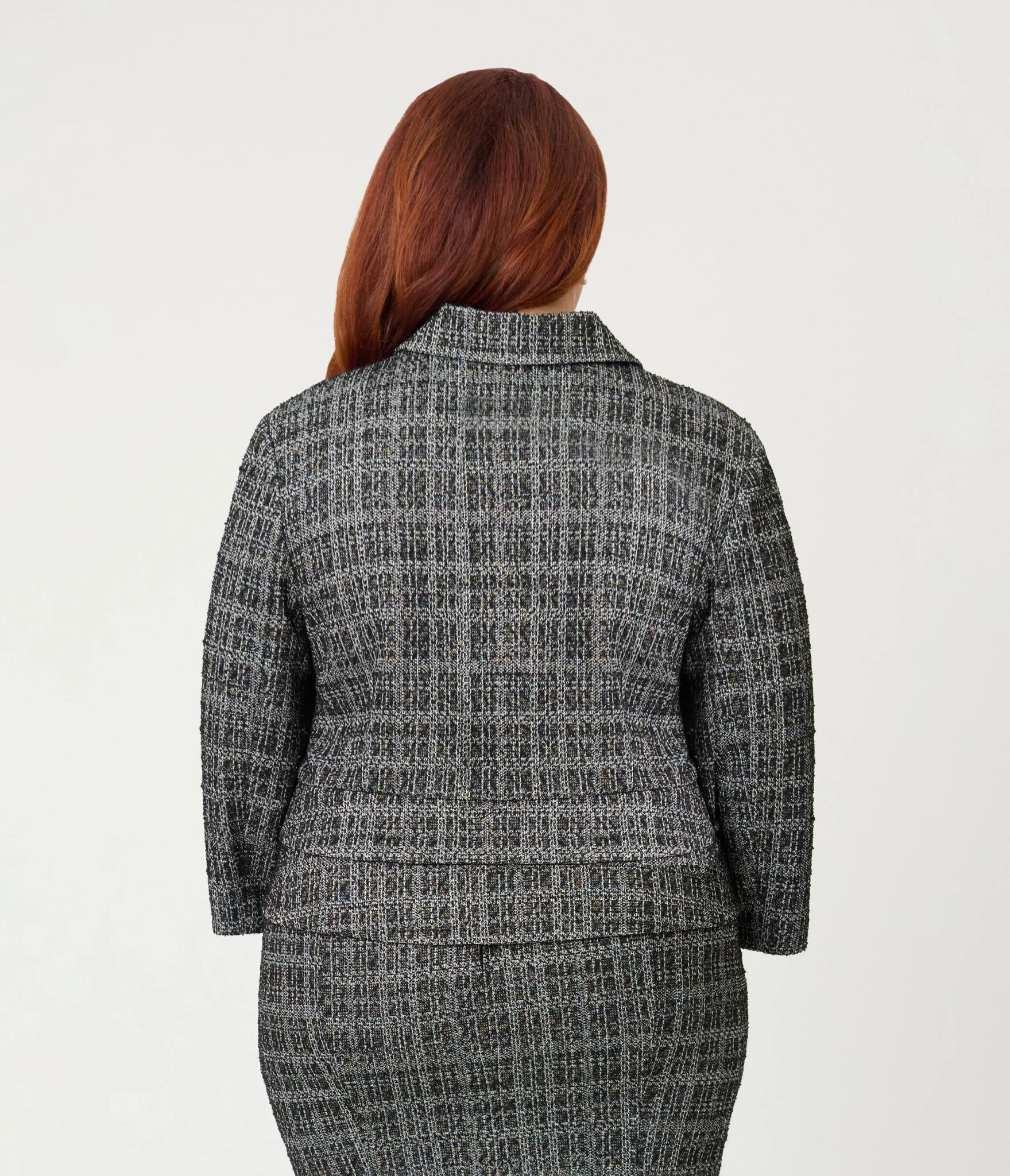 Unique Vintage Plus Size Black & White Plaid Boucle Peplum Jacket - Image 2