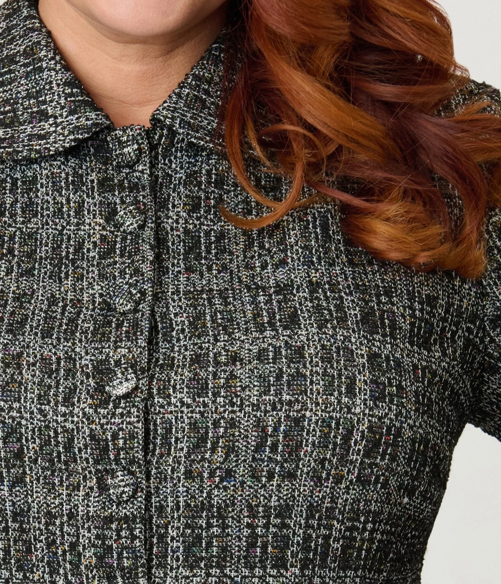 Unique Vintage Plus Size Black & White Plaid Boucle Peplum Jacket - Image 4