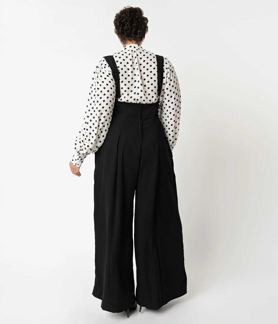 Unique Vintage Plus Size Black Wide Leg Rochelle Suspender Pants - Image 2