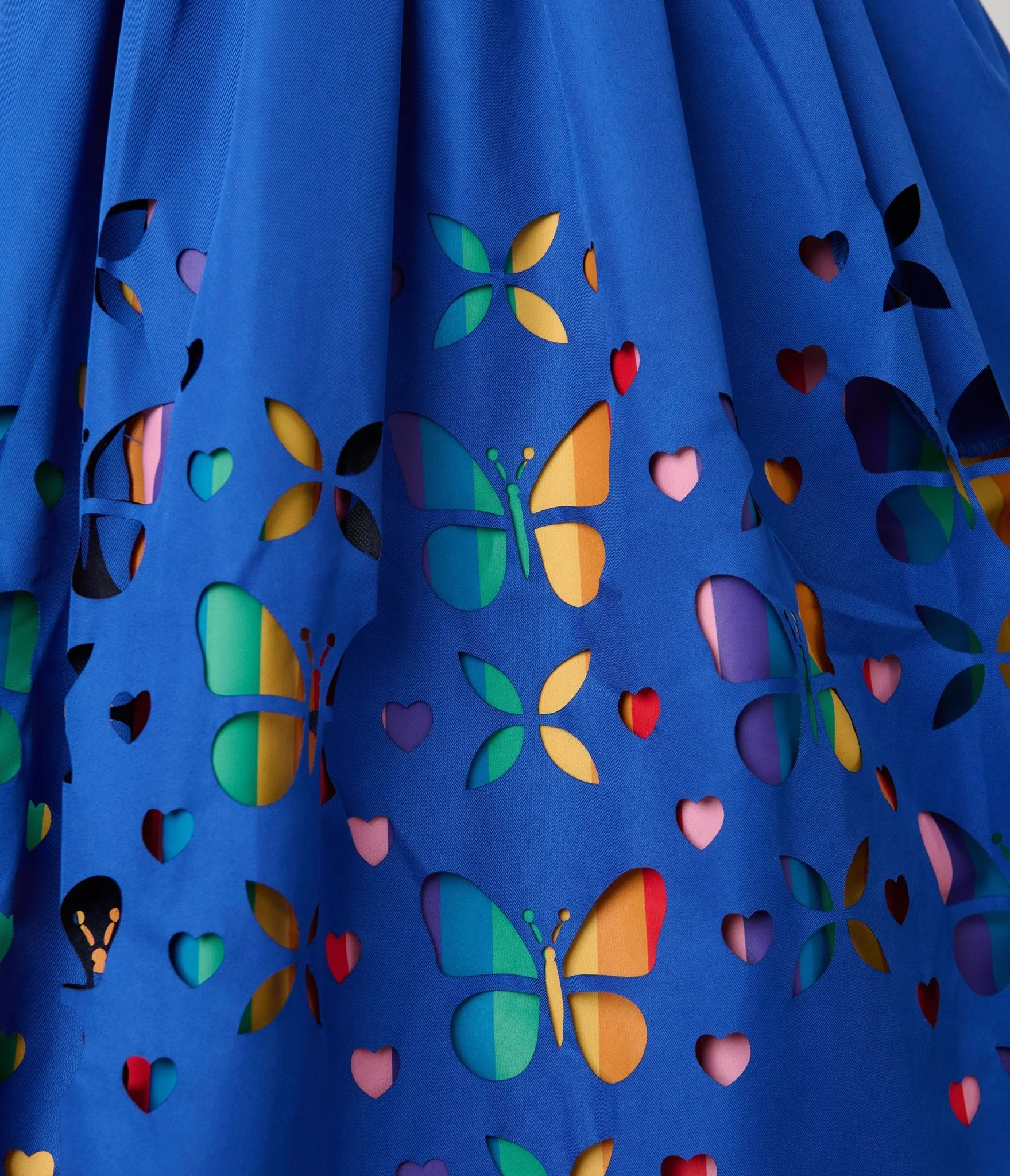 Unique Vintage Plus Size Blue & Rainbow Striped Butterfly Cutout Bobbie Swing Dress - Image 4