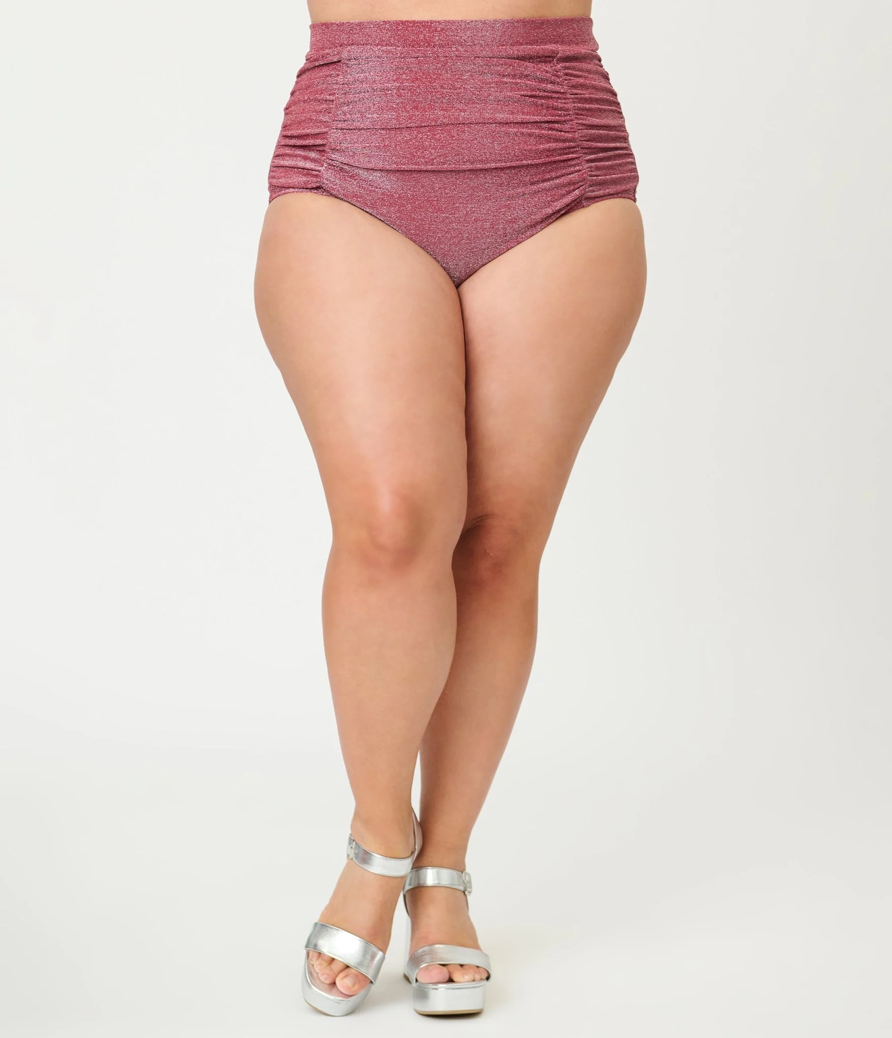 Unique Vintage Plus Size Burgundy Lurex Monroe High Waist Bikini Bottom - Image 2