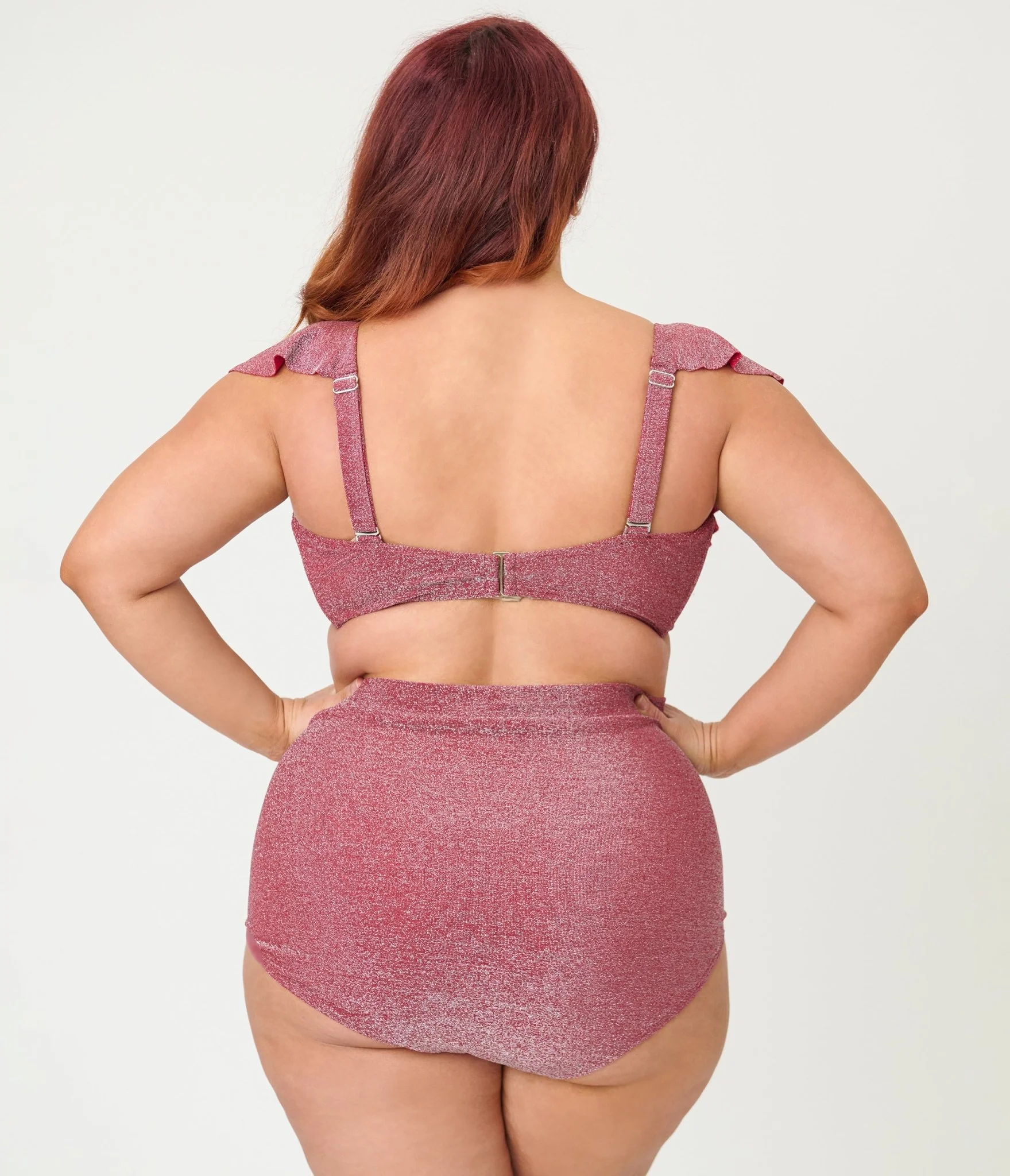 Unique Vintage Plus Size Burgundy Lurex Monroe High Waist Bikini Bottom - Image 3