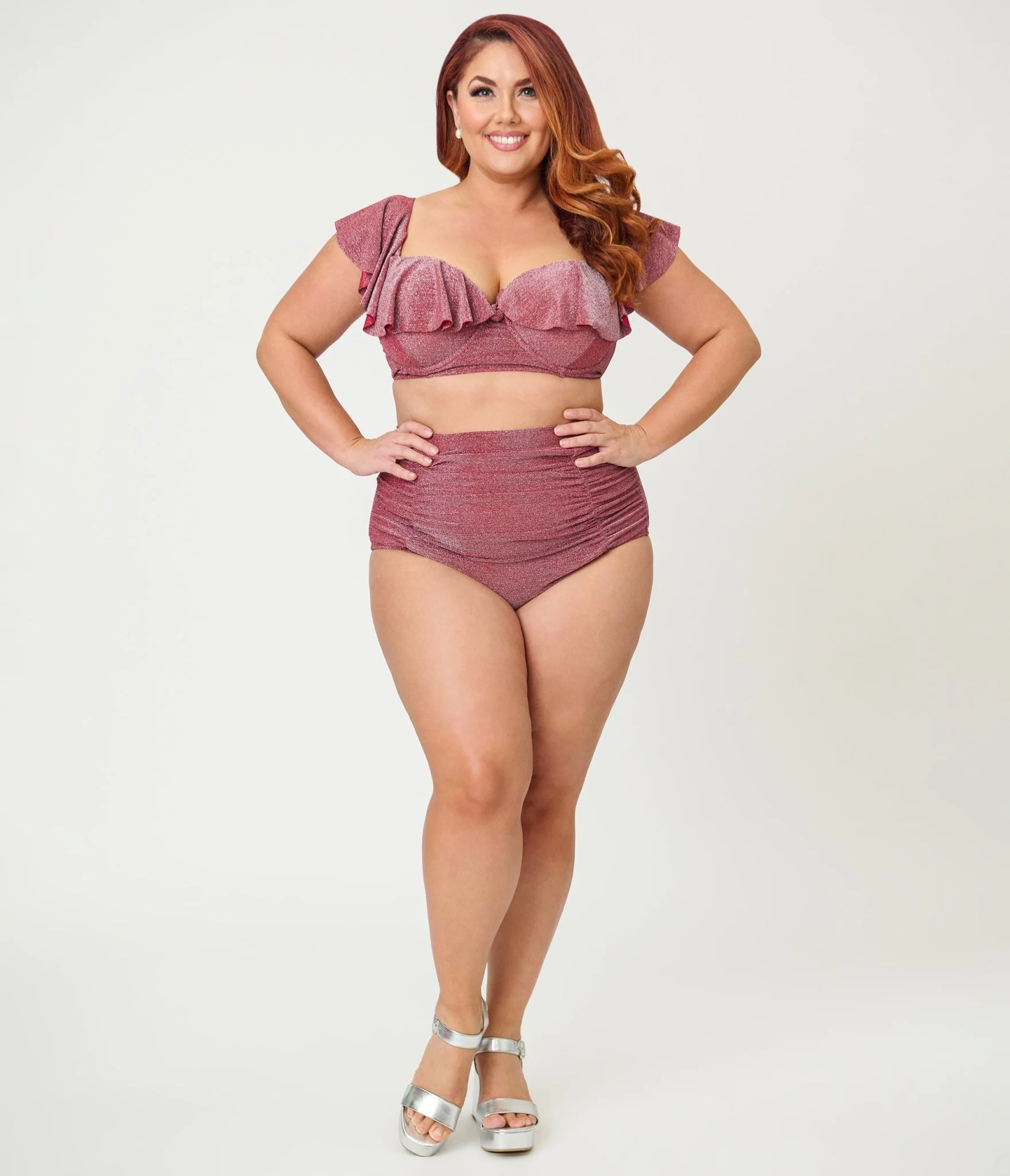 Unique Vintage Plus Size Burgundy Lurex Monroe High Waist Bikini Bottom - Image 4