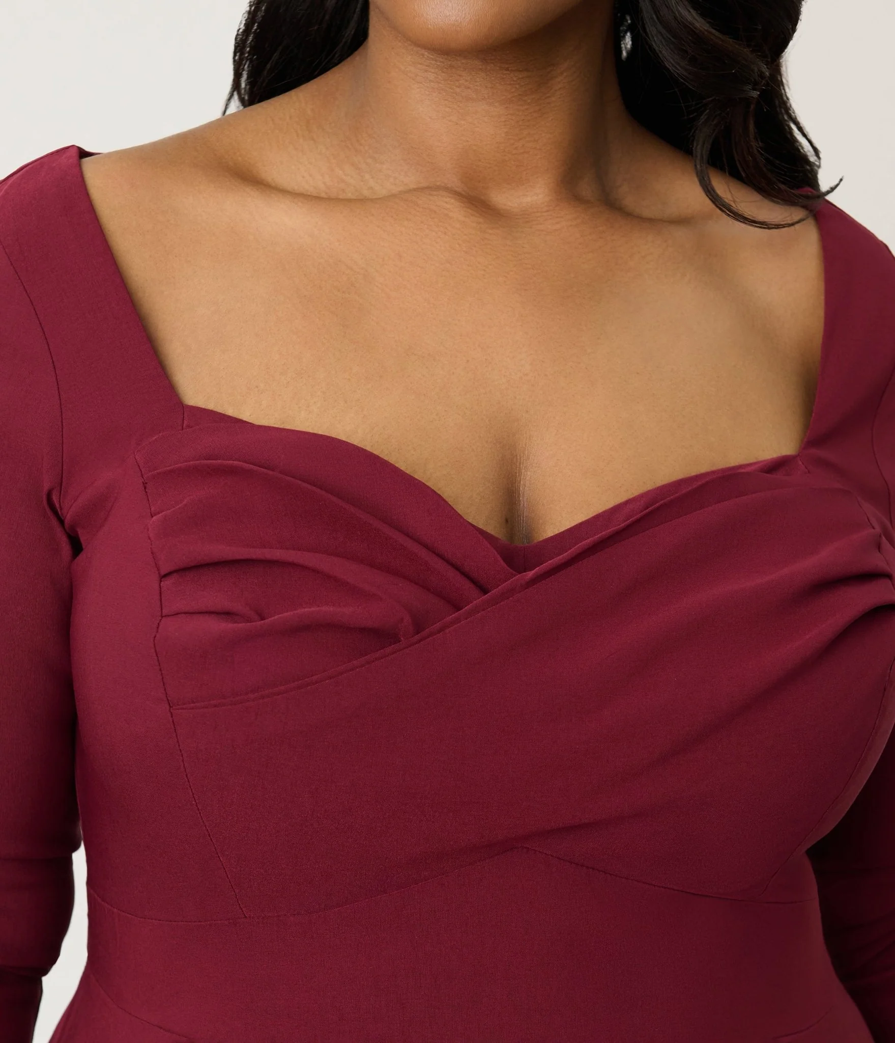 Unique Vintage Plus Size Burgundy Pleated Bust Swing Dress - Image 5