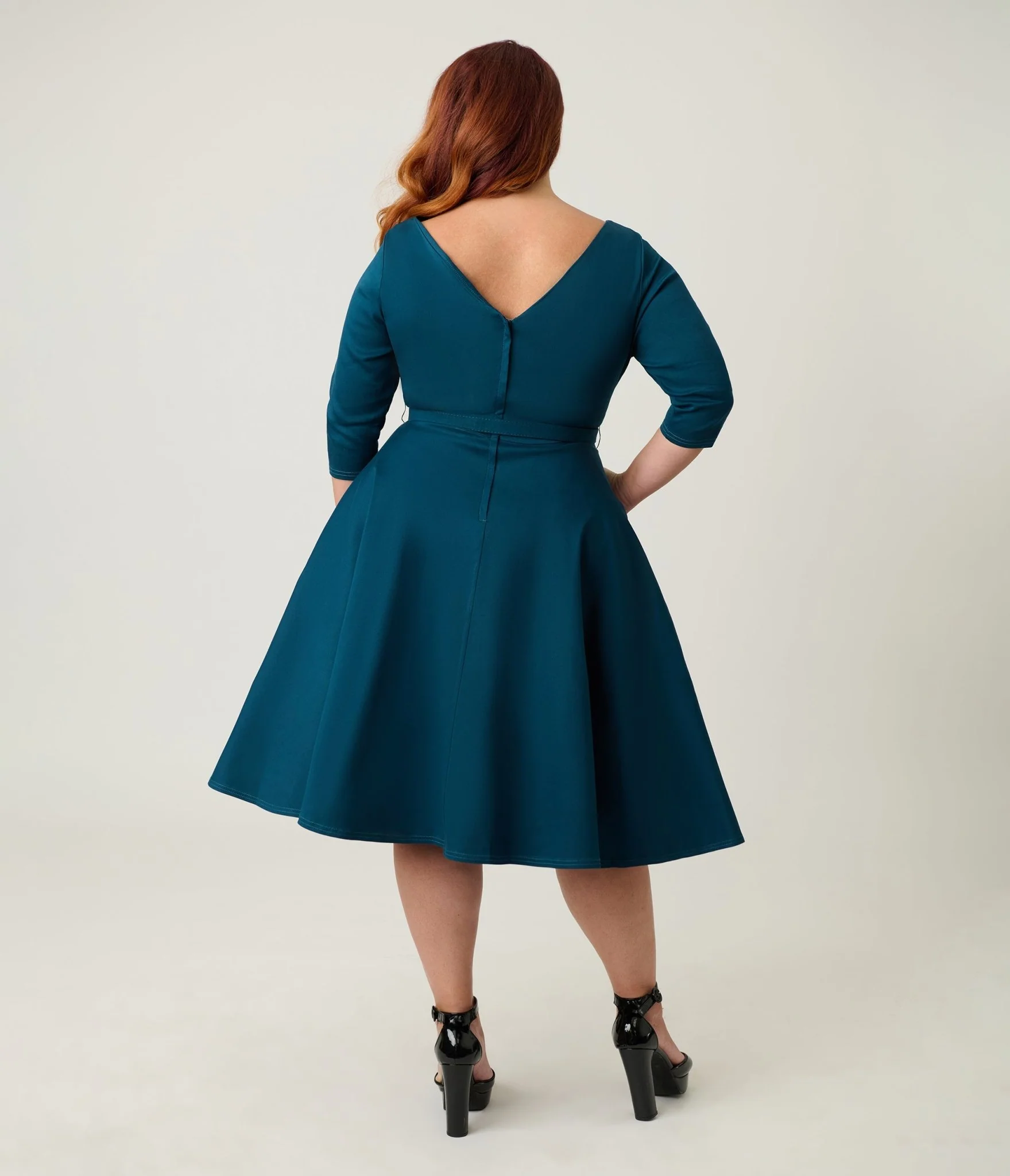 Unique Vintage Plus Size Dark Teal Devon Swing Dress - Image 2