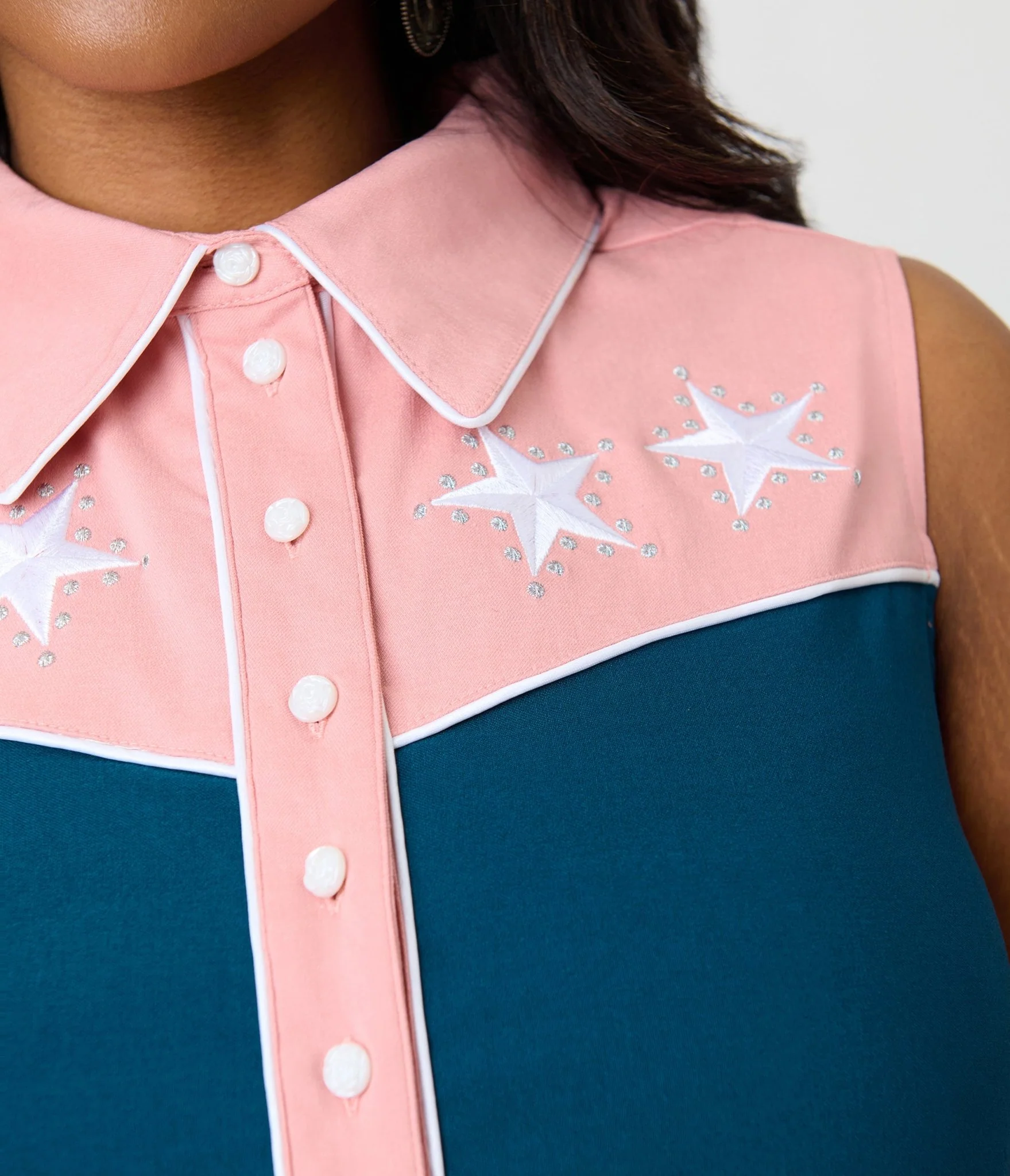 Unique Vintage Plus Size Dark Teal & Pink Rodeo Ready Romper - Image 4