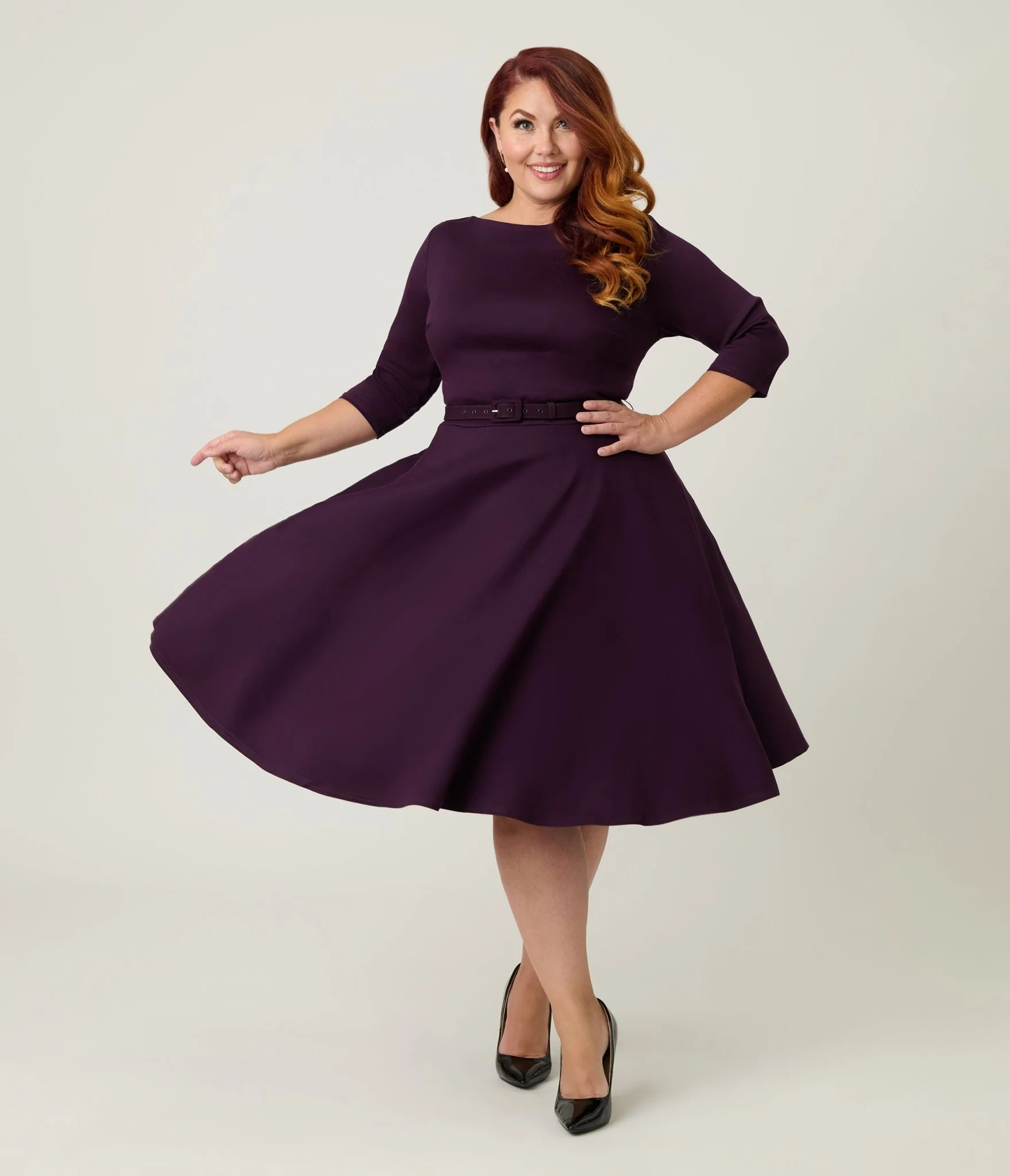 Unique Vintage Plus Size Eggplant Devon Swing Dress - Image 3