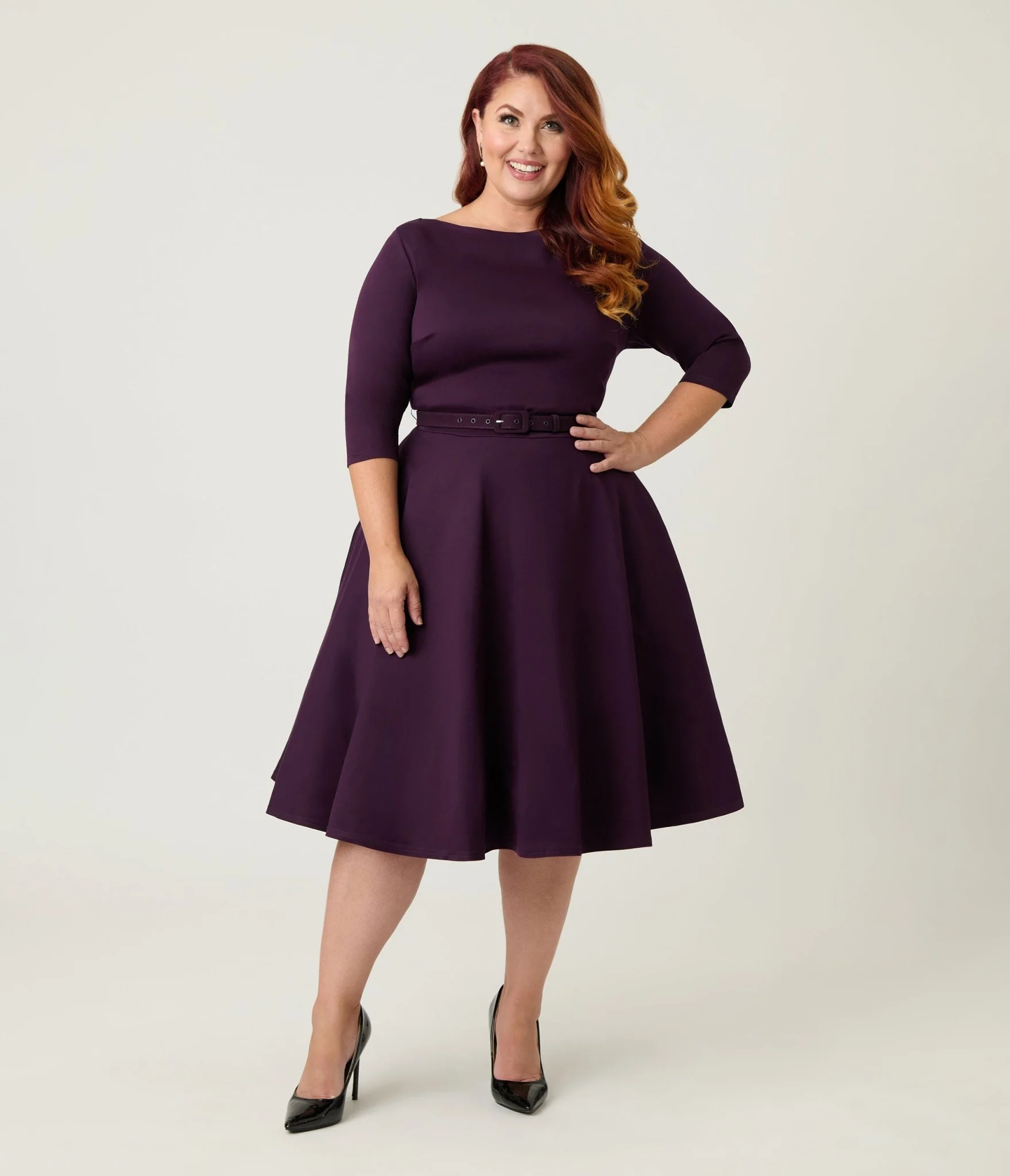Unique Vintage Plus Size Eggplant Devon Swing Dress - Image 4