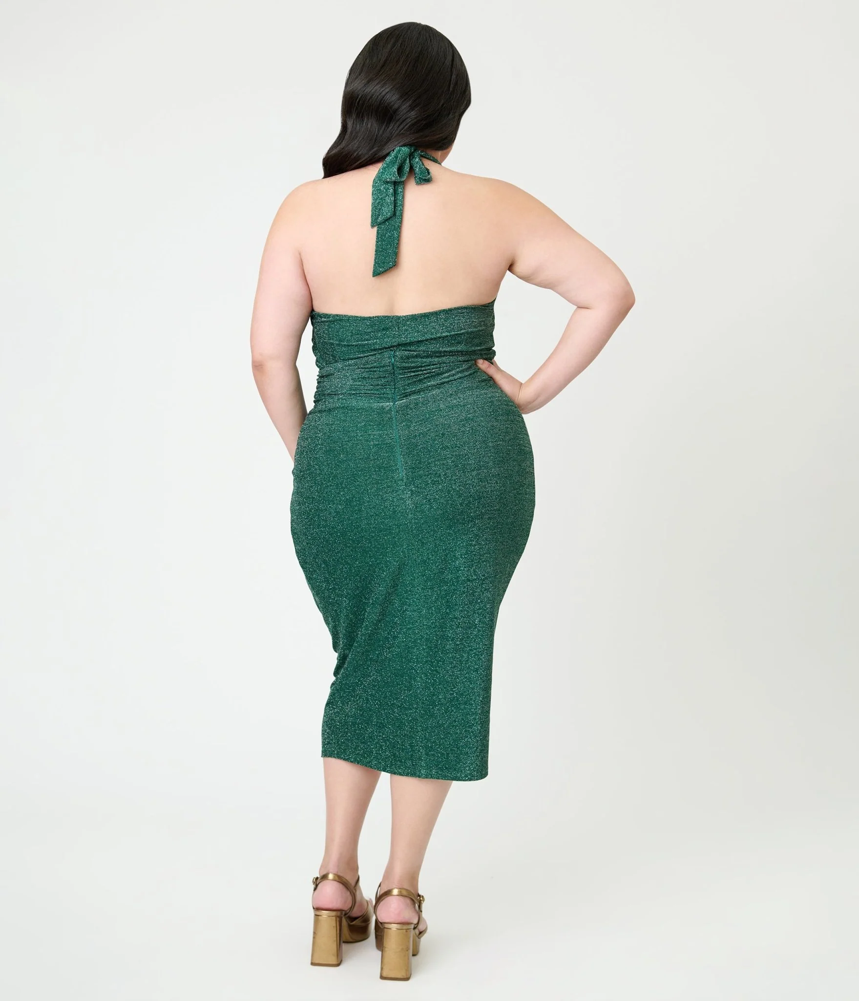 Unique Vintage Plus Size Green Shimmer Romper & Sarong Set - Image 3