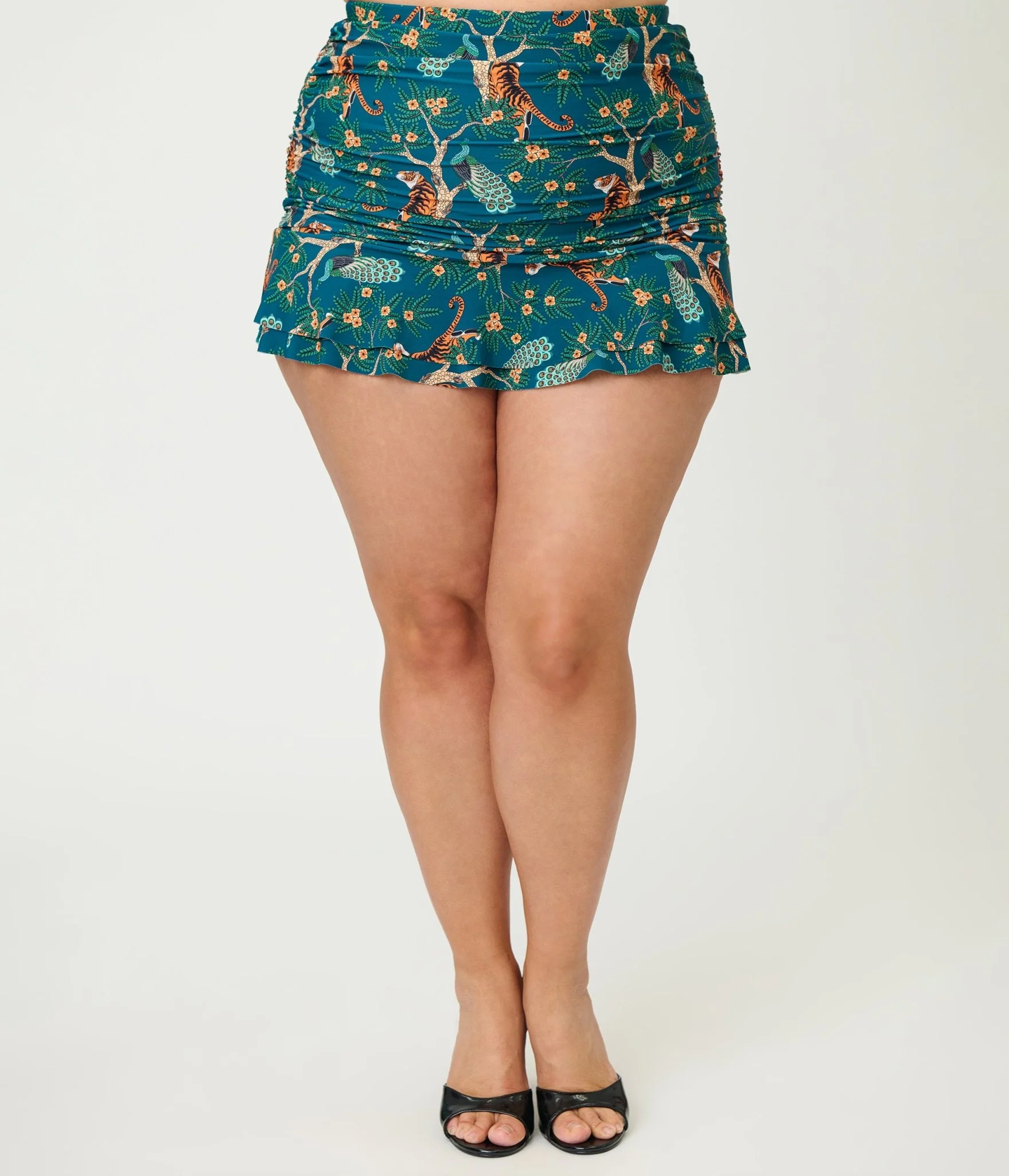 Unique Vintage Plus Size Green Tiger Print Alice Swim Skirt - Image 2