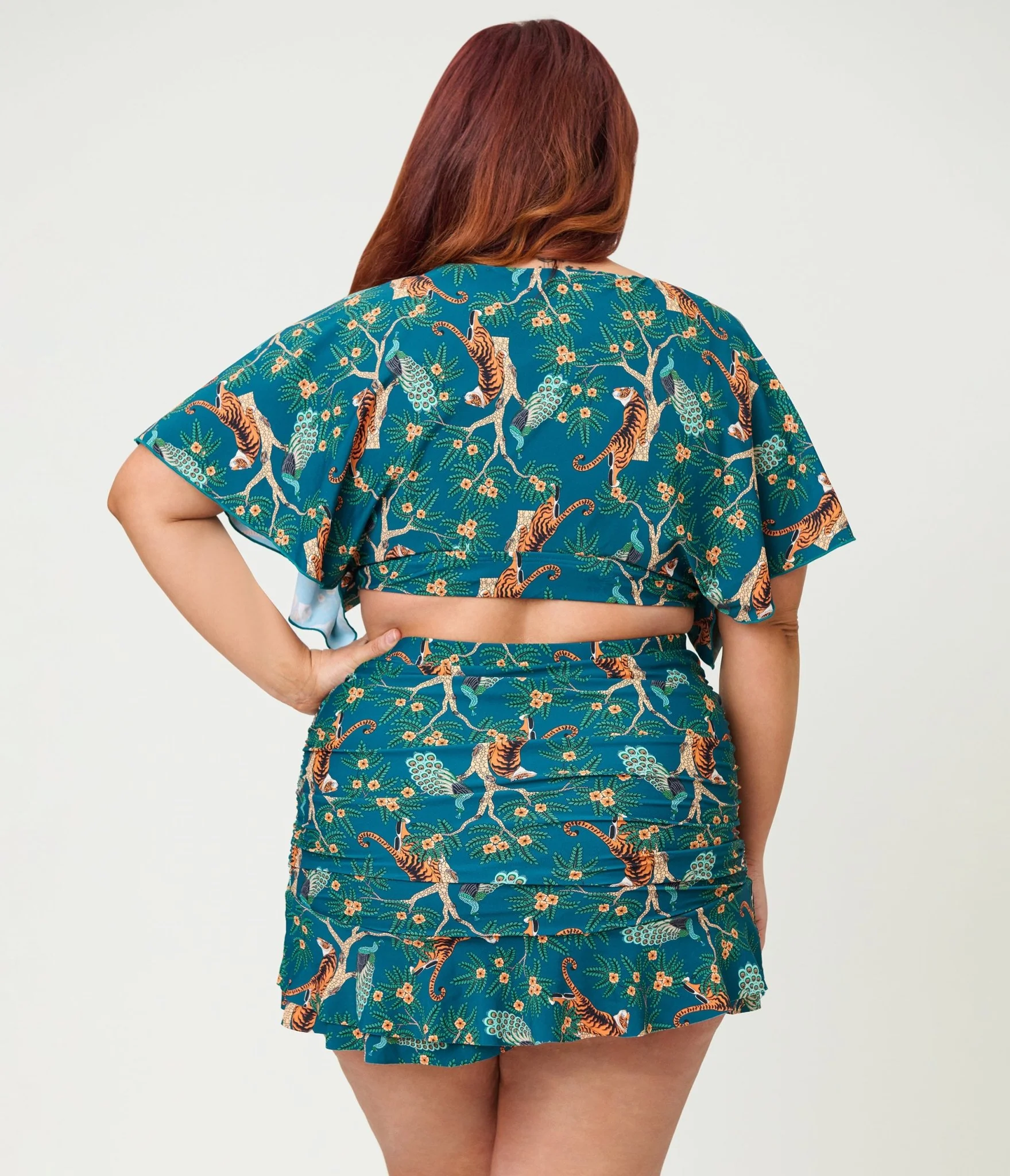 Unique Vintage Plus Size Green Tiger Print Alice Swim Skirt - Image 3