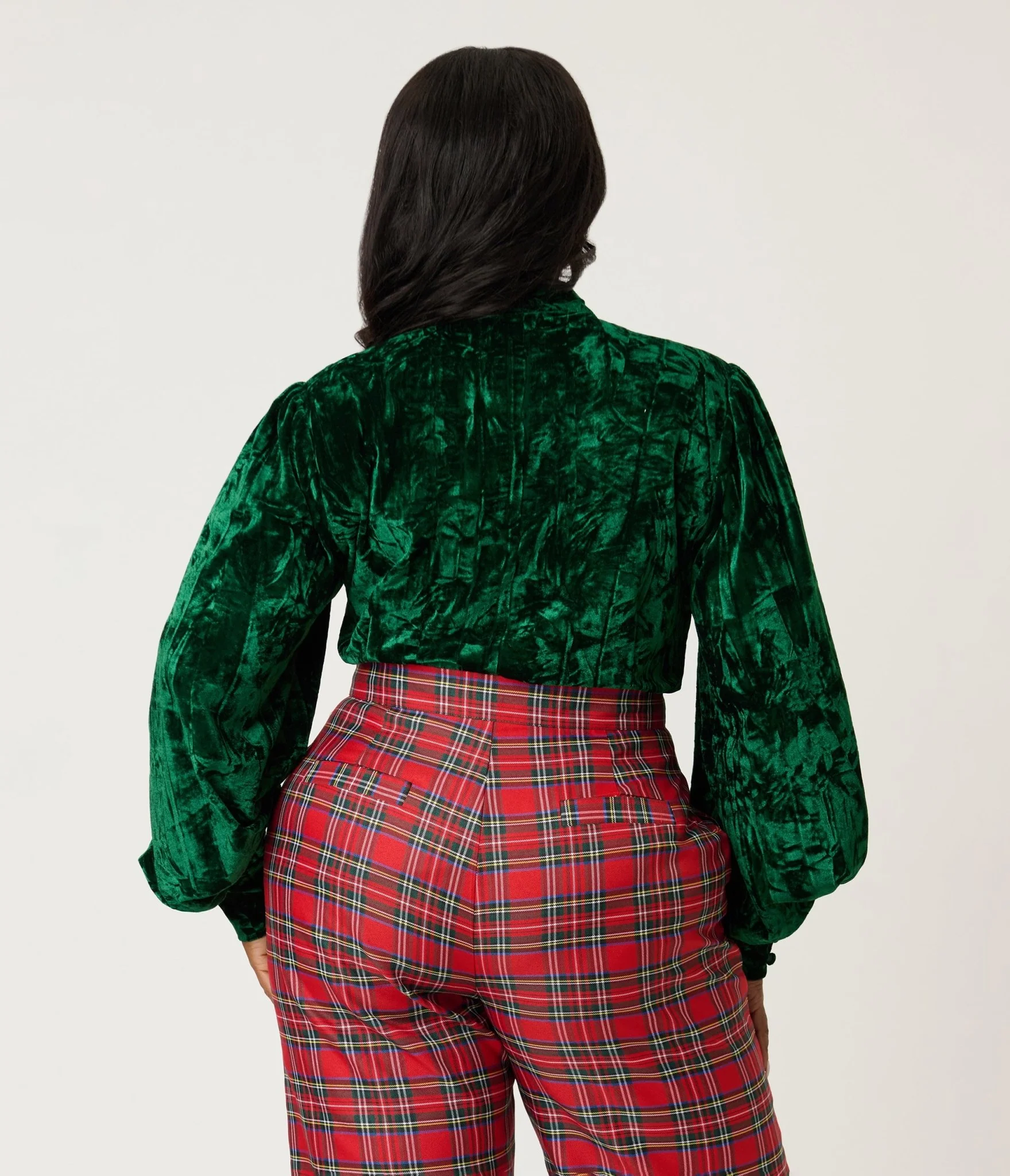 Unique Vintage Plus Size Green Velvet Gwen Blouse - Image 2