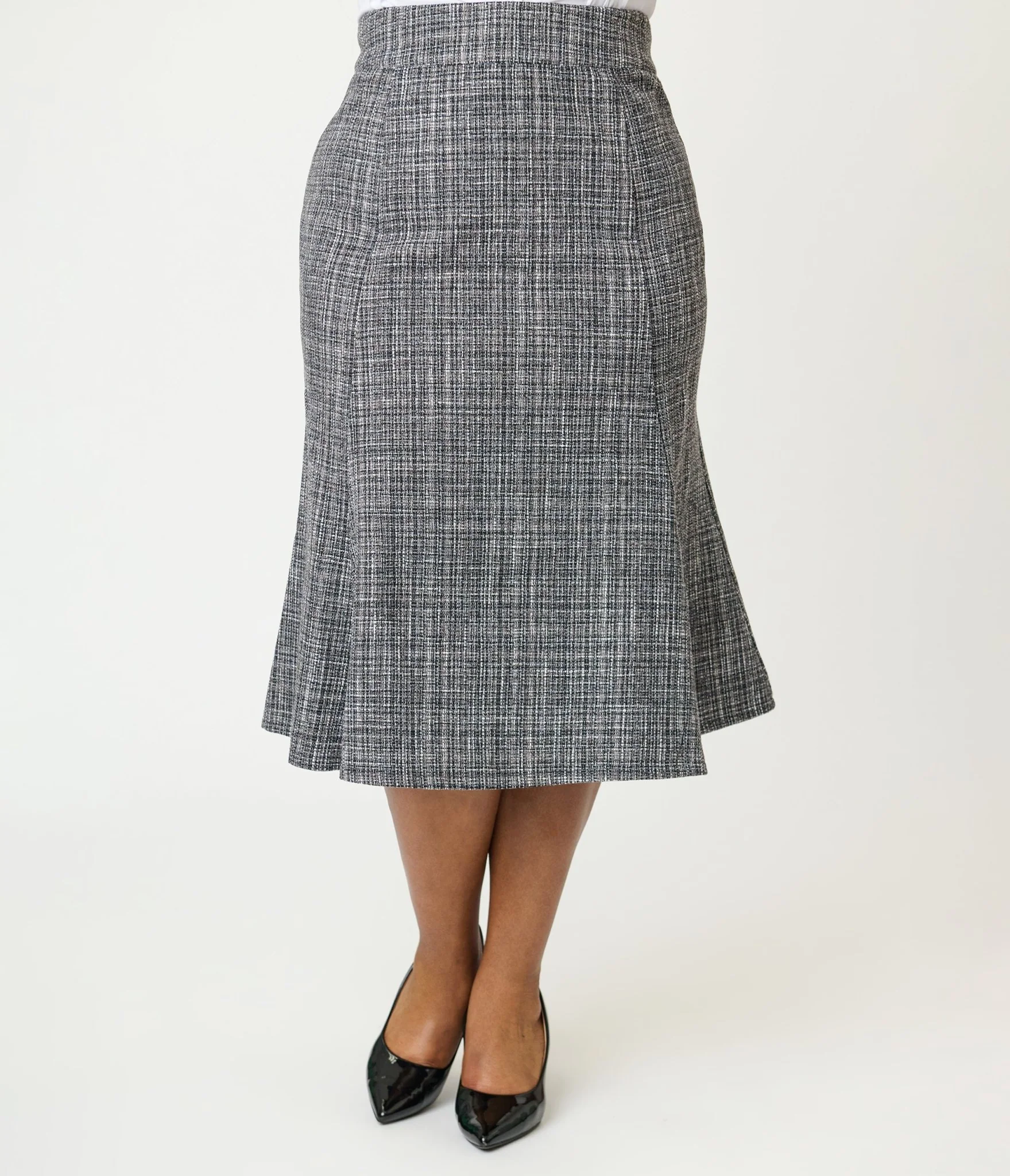 Unique Vintage Plus Size Grey Tweed Tina Trumpet Skirt - Image 2