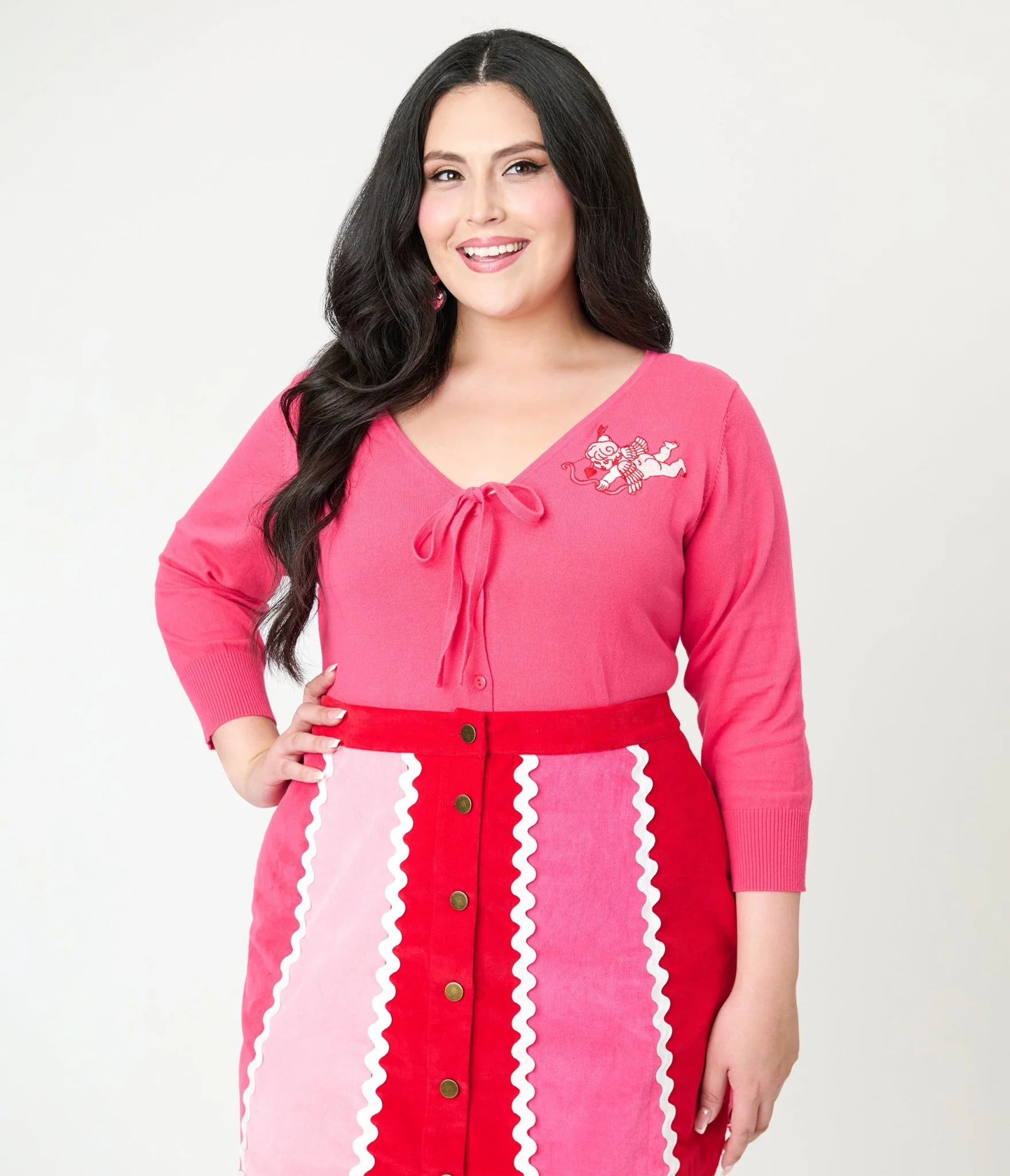 Unique Vintage Plus Size Hot Pink & Cupid Accent Dandy Cardigan