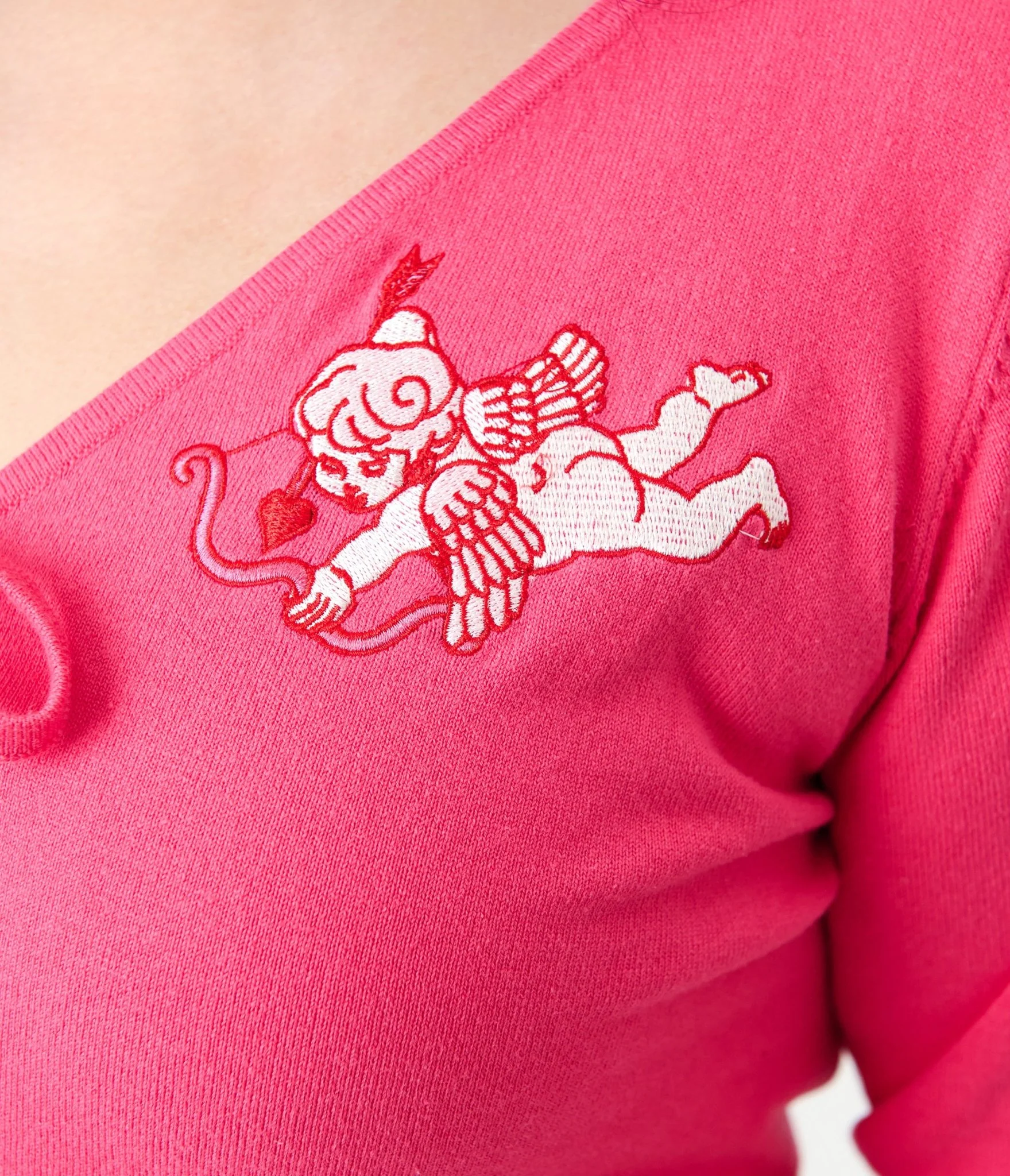 Unique Vintage Plus Size Hot Pink & Cupid Accent Dandy Cardigan - Image 5